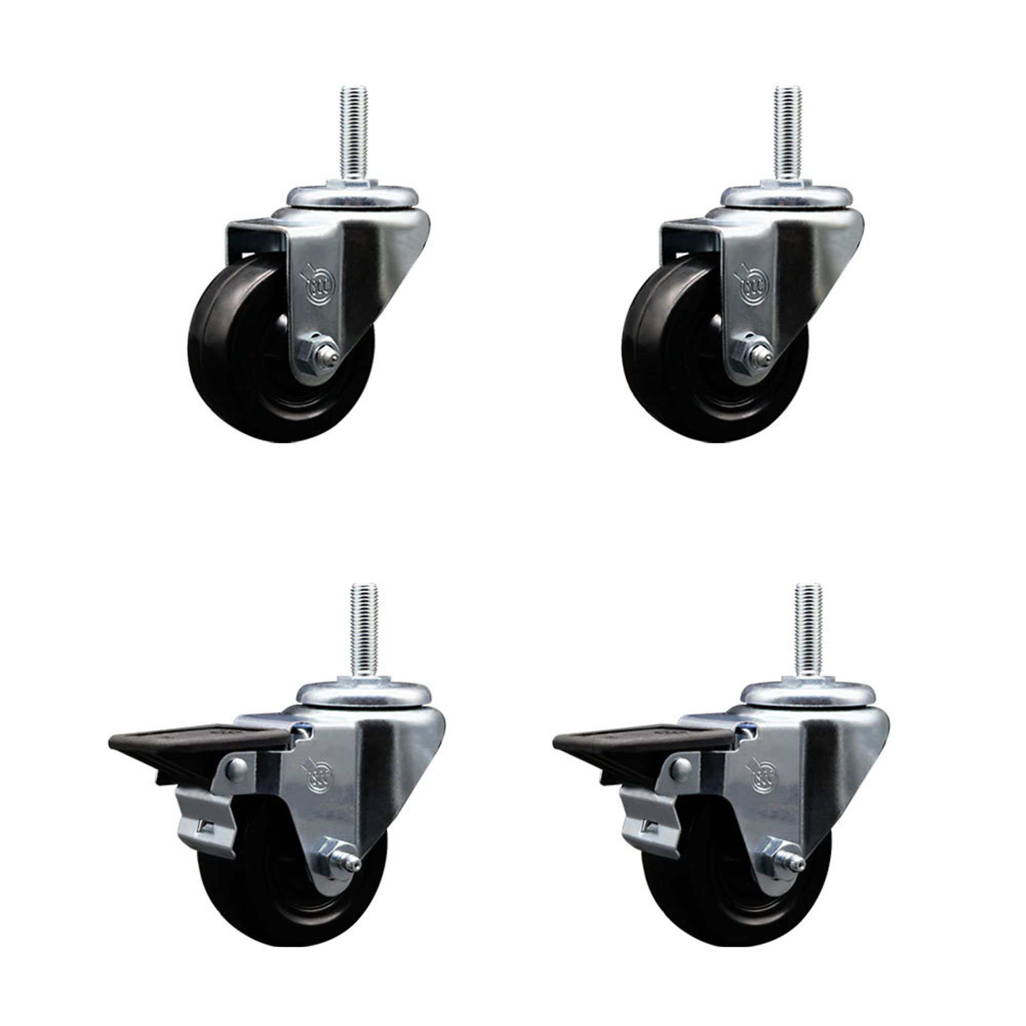 Service Caster, 3in. x 1 1/4in. Stem Casters, Wheel Diameter 3 in, Caster Type Swivel, Package (qty.) 4, Model# SCC-TS20S314-HRS-58212-2-PLB-2