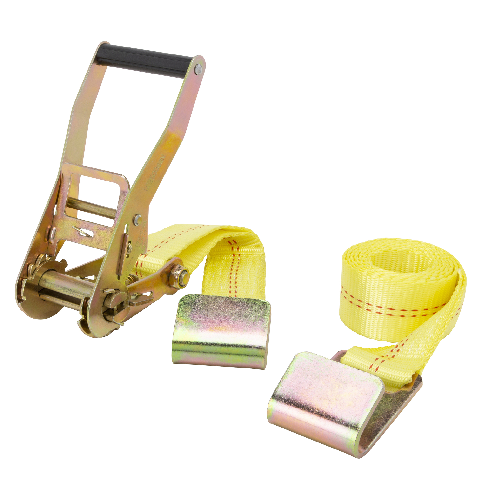Ultra-Tow 2in. x 27ft. Ratchet Tie-Down with Flat Hooks, 10,000-Lb. Breaking Strength, 3333-Lb. Working Load, 324in.L, Yellow Polyester