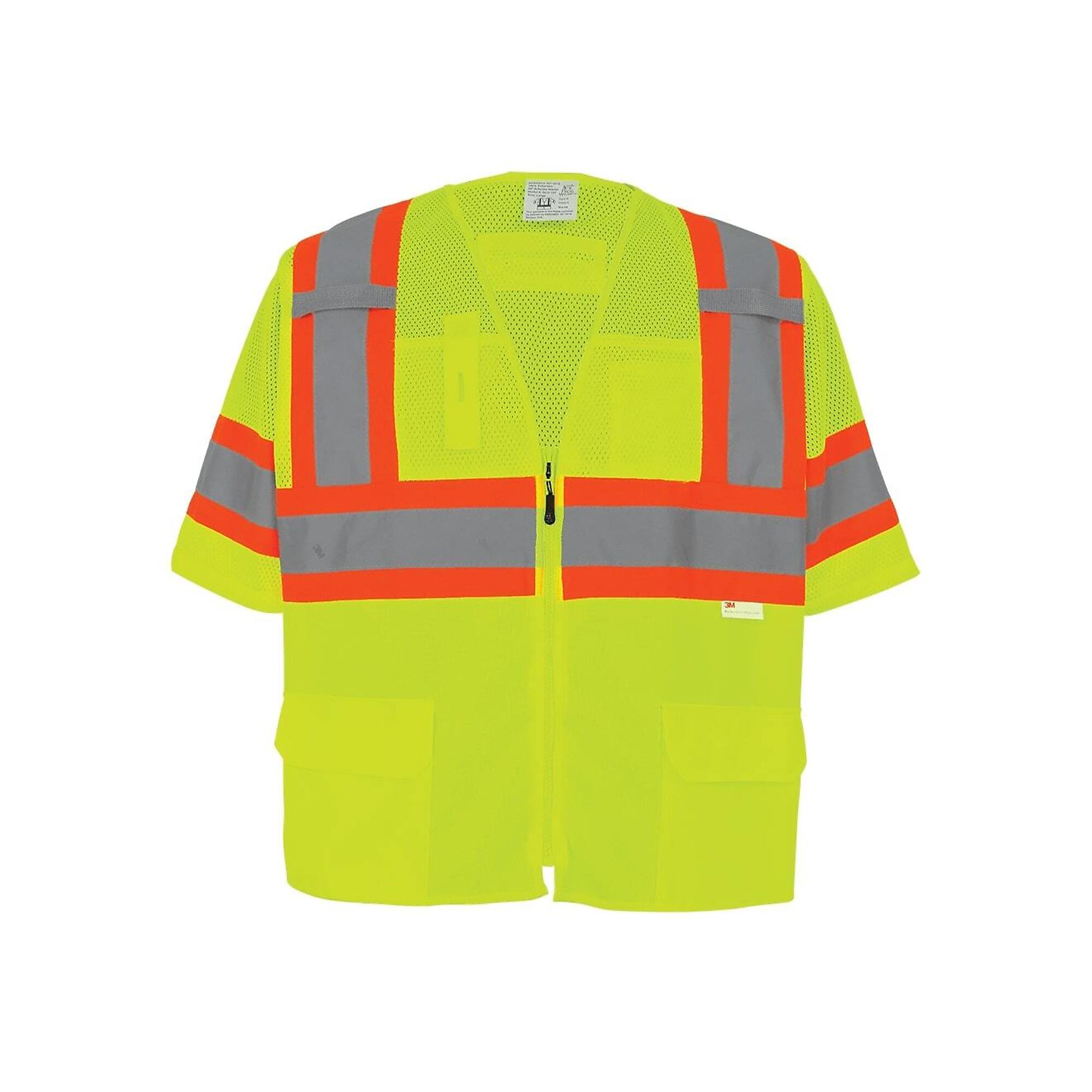 FrogWear, HV Yellow/Green, Class 3 6 Pocket, Solid/Mesh Vest, Size