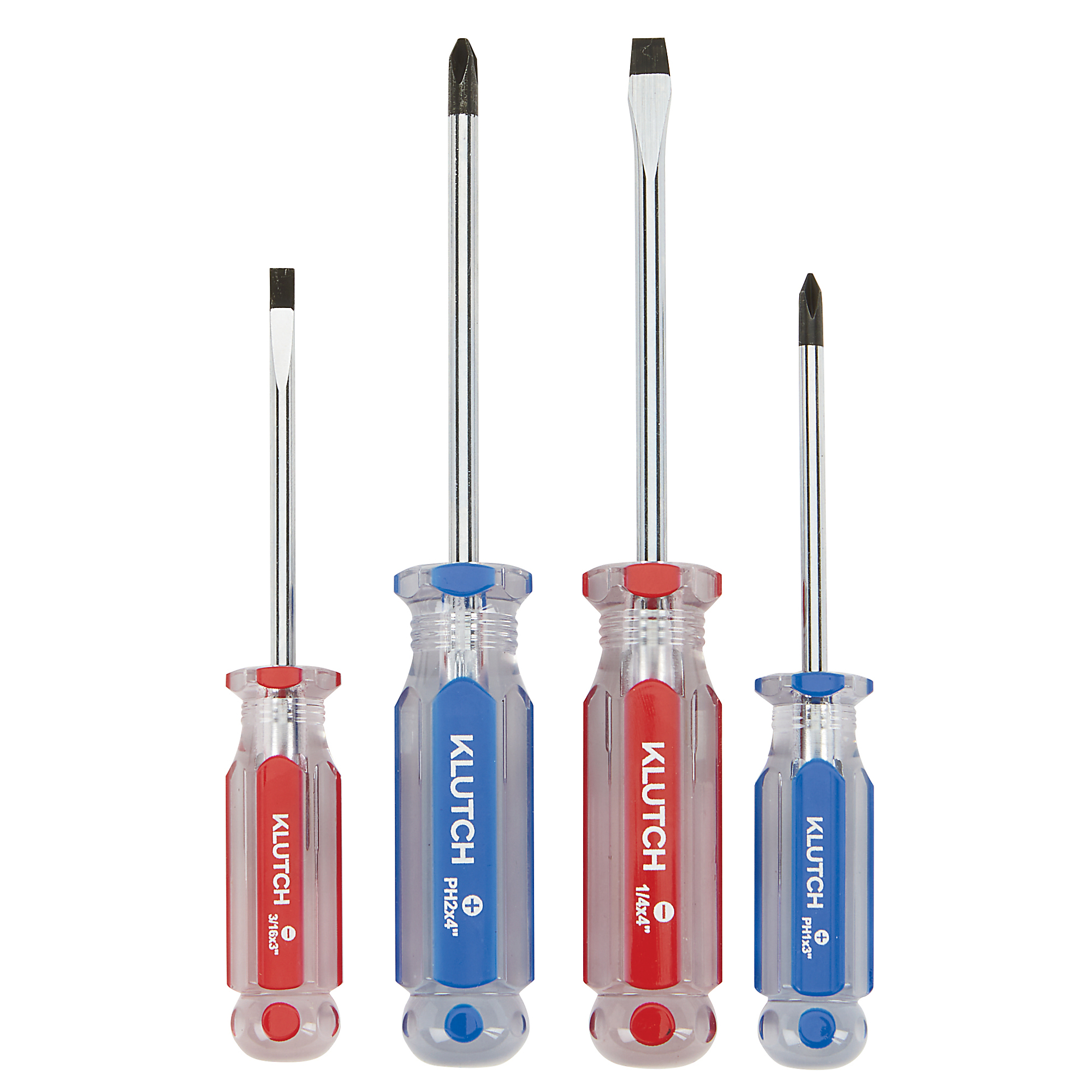 Klutch 4-Pc. Set of Assorted Screwdrivers with Acetate Handles