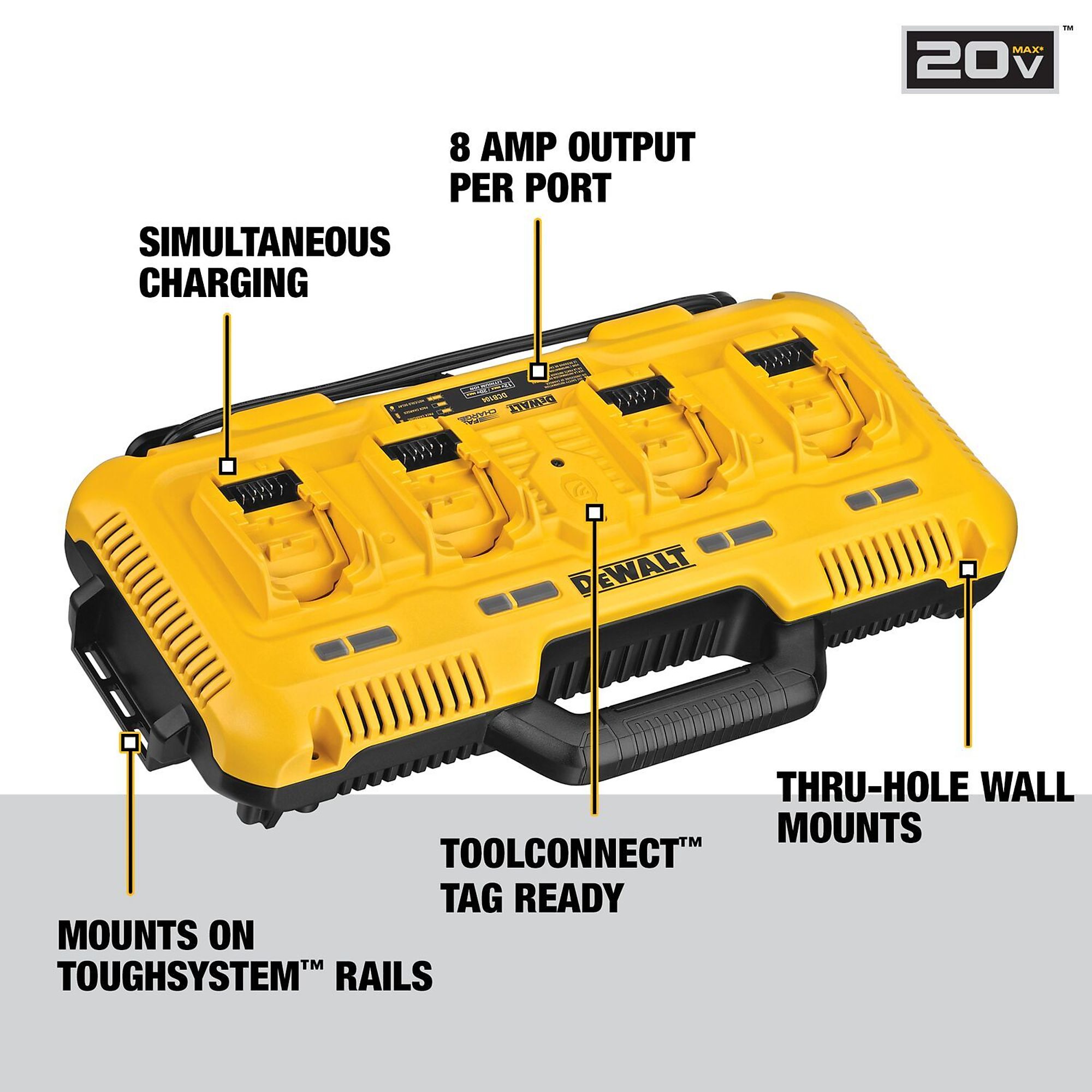 DEWALT 20V MAX Charger 4 Port Rapid Charge Model DCB104