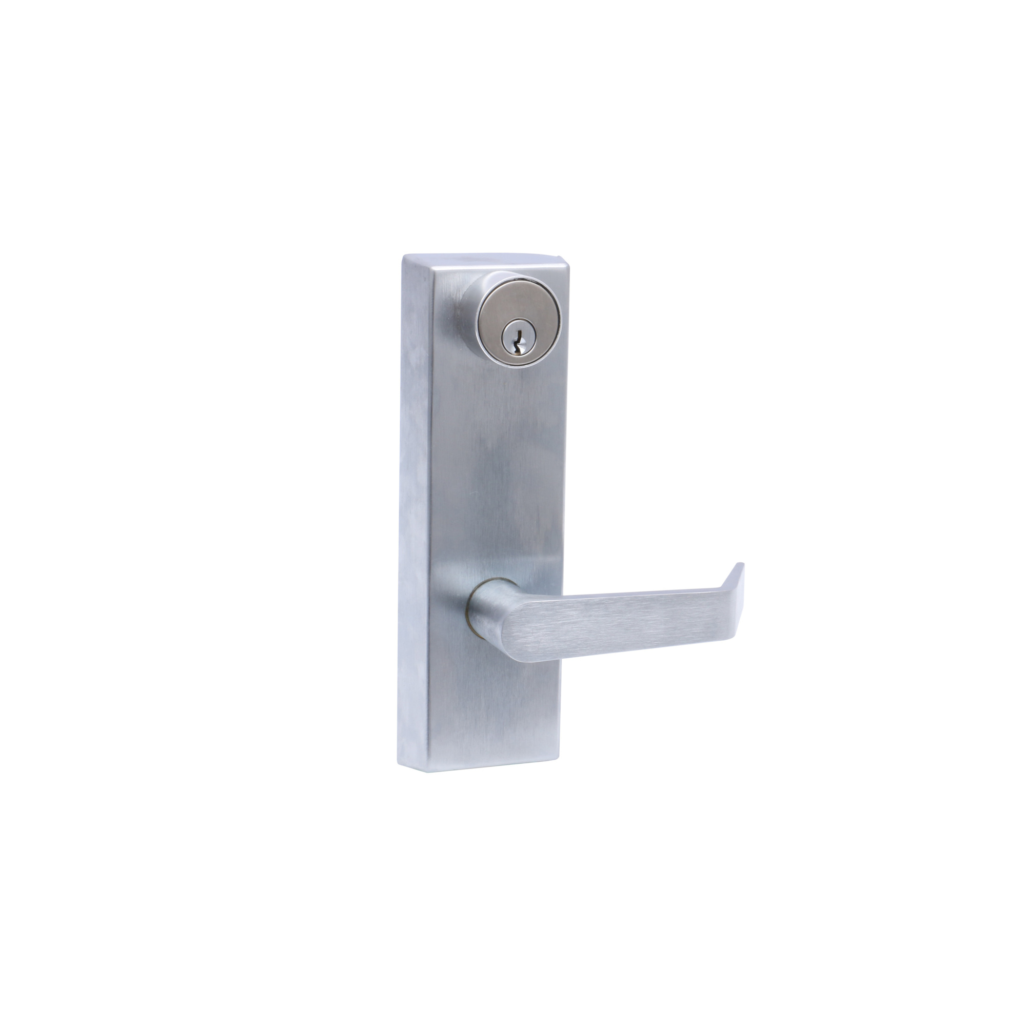 Trans-Atlantic, Brushed Chrome Storeroom Escutcheon Lever Trim with Lock for Panic Devices, #ED-EL580-US26D