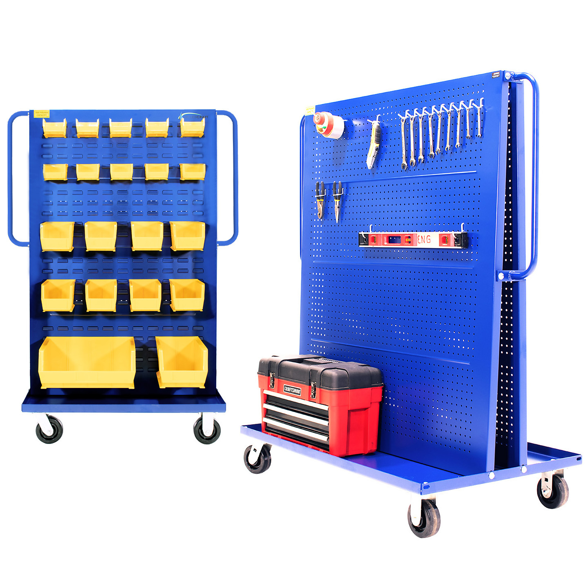Valley Craft, Bin Tool A-Frame Cart, Pegboard/Louvered Panels, Total Capacity 1000 lb, Material Steel, Model# F89547B