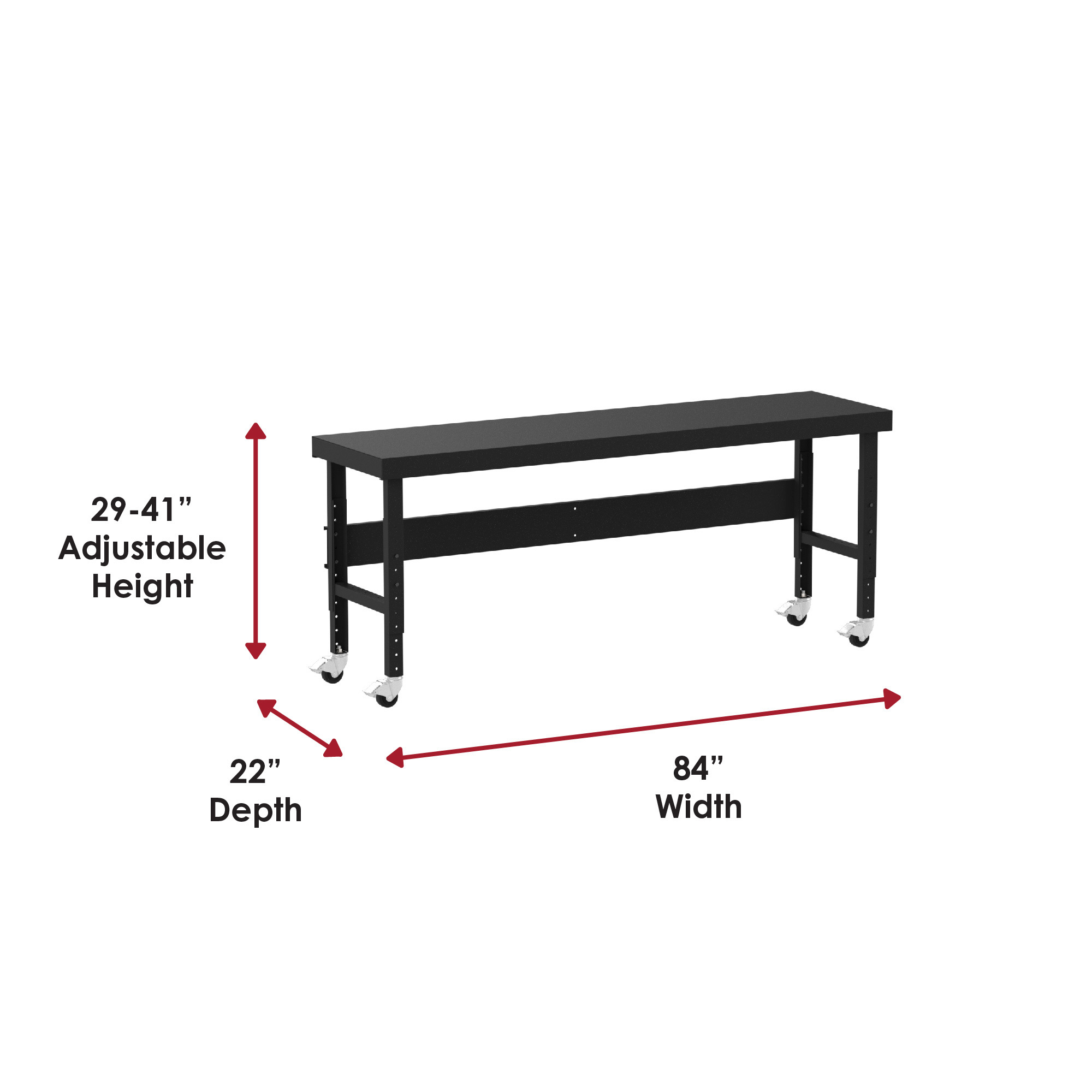 Valley Craft, Mobile Adjustable Height Work Table, Width 84 in, Depth