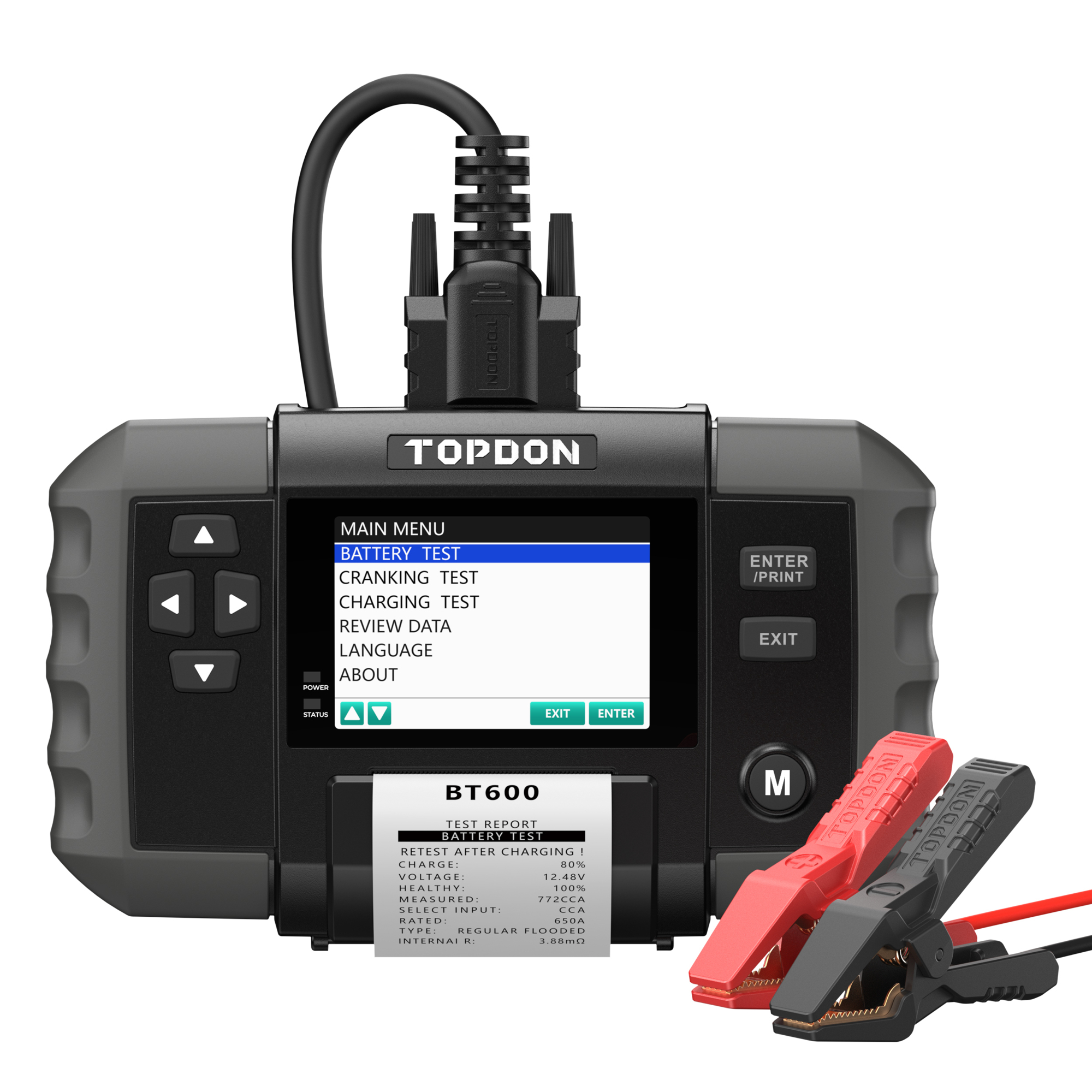 TOPDON Battery Charger System Analyzer with Printer - 12V/24V, 3.5in. Color Screen, Model# BT600