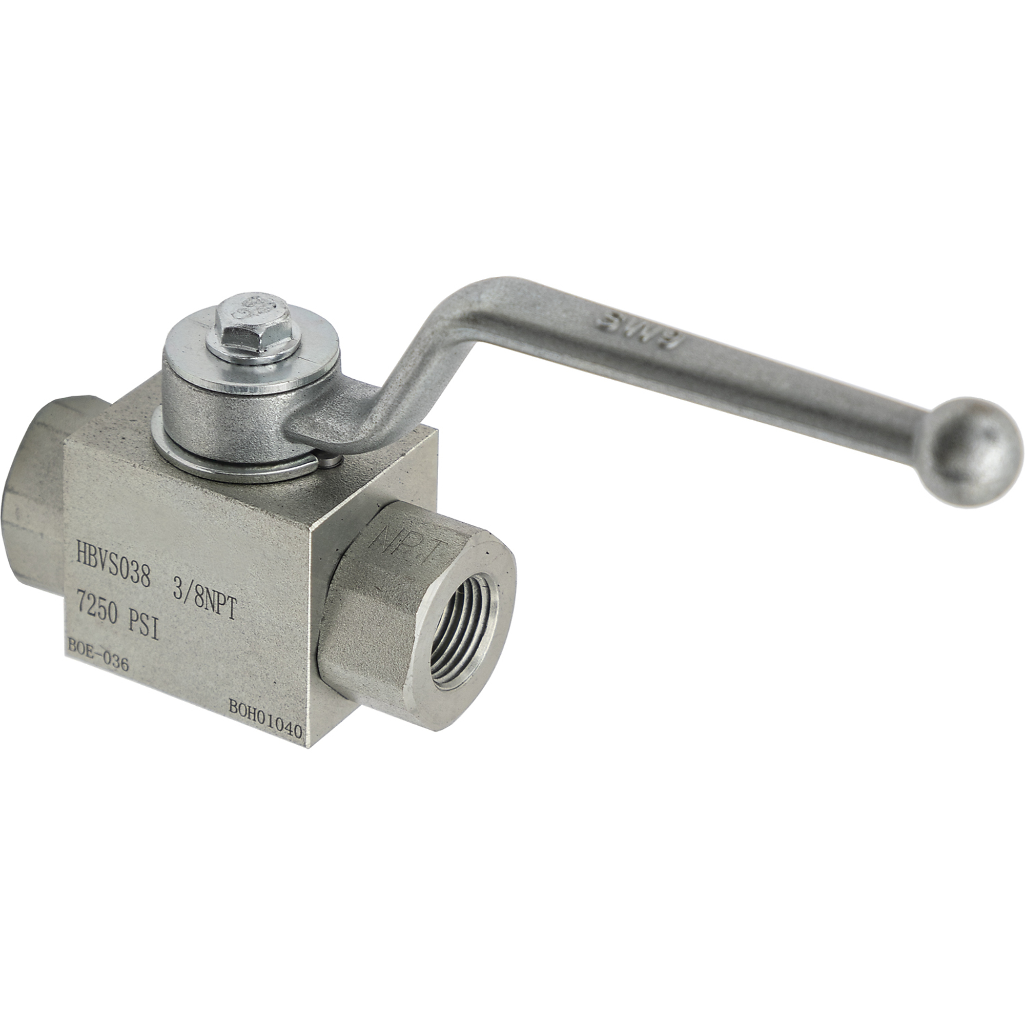 Buyers Products, 3/8in. NPTF 2-Port High Pressure Ball Valve, Working Port 3/8 NPT in, Max. PSI 7250 Model# HBVS038