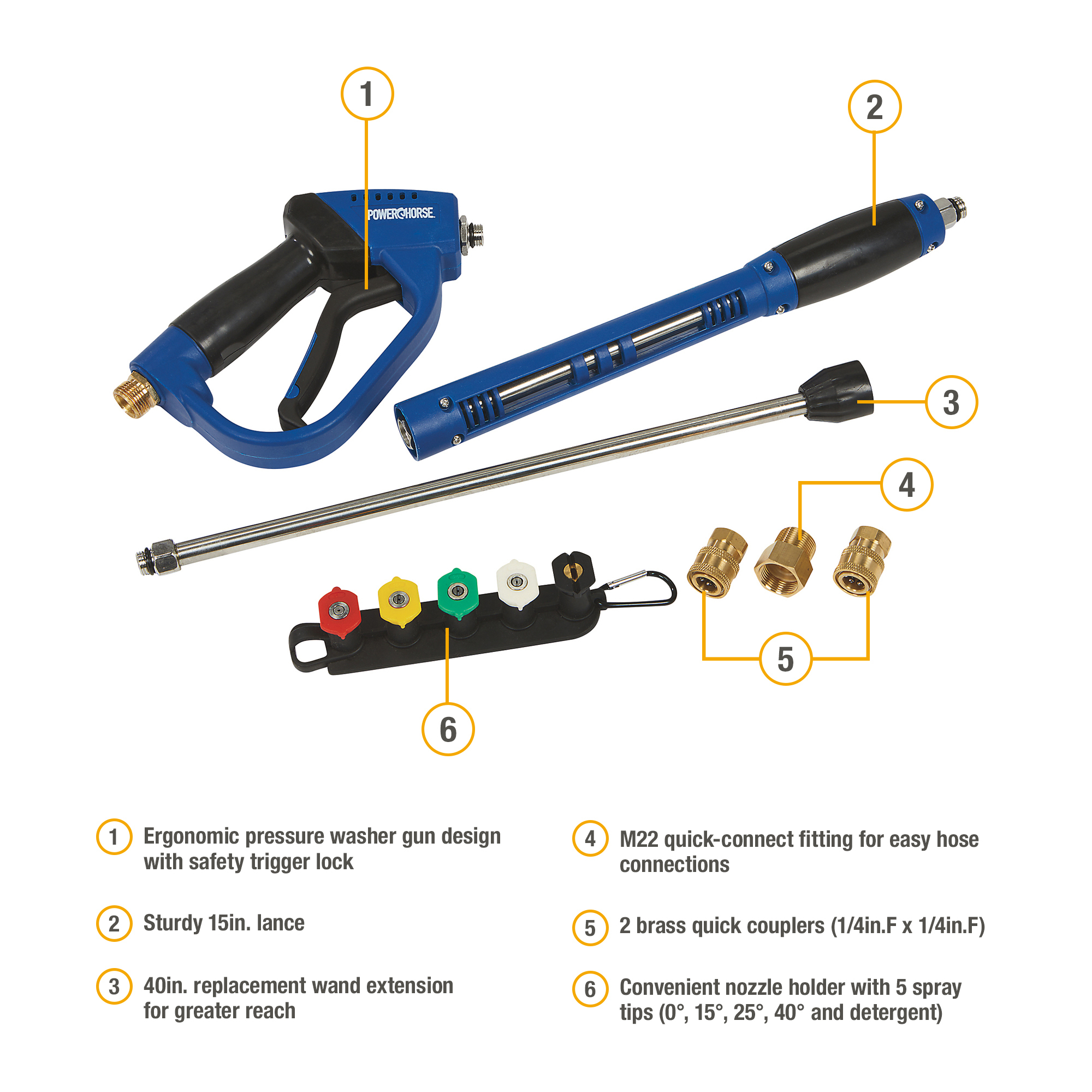 6-In-1 Adjustable Pressure Washer Nozzle 1/4 Inch Quick Connect Spray Tip 4000 PSI High Pressure Cleaner Attachment