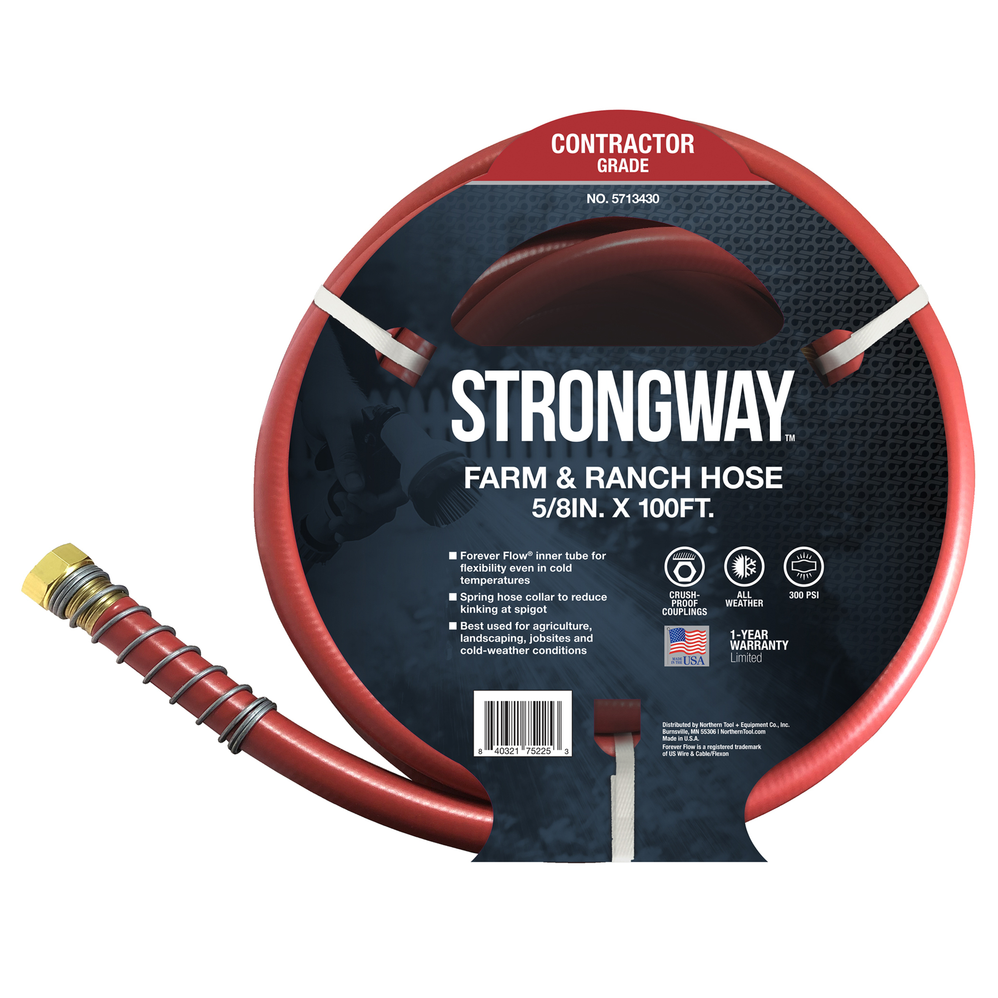 Strongway Farm & Ranch Water Hose, 5/8in. x 100ft., 180 PSI