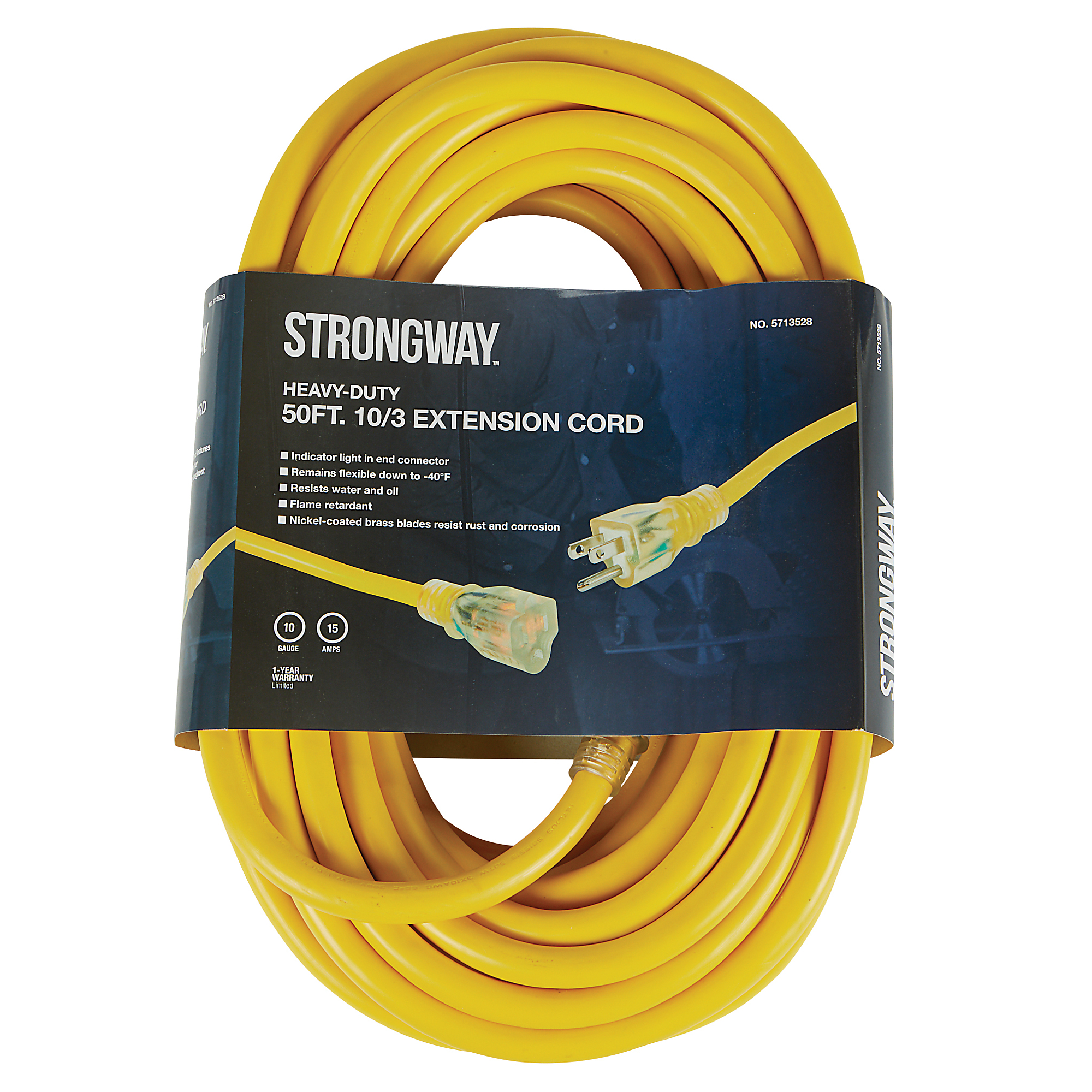 Strongway Outdoor Extension Cord, 50ft., 10/3 Ga., 15 Amps