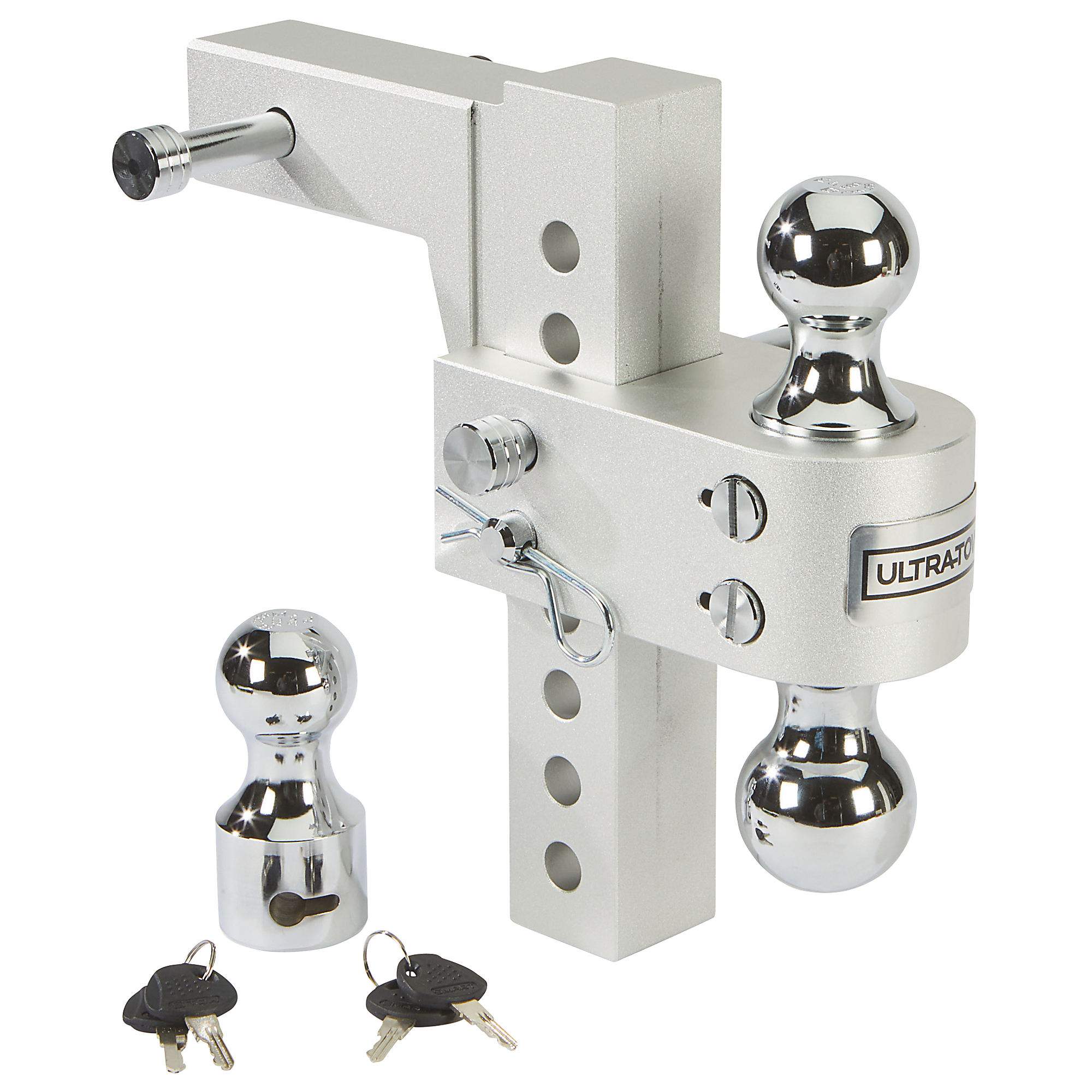 Ultra-Tow 8in. Adjustable Aluminum Dual Ball Mount with Third Ball, Class IV, 12,000-Lb. GTW, 8in. Drop, 8-3/4in. Rise, 2in. Receiver