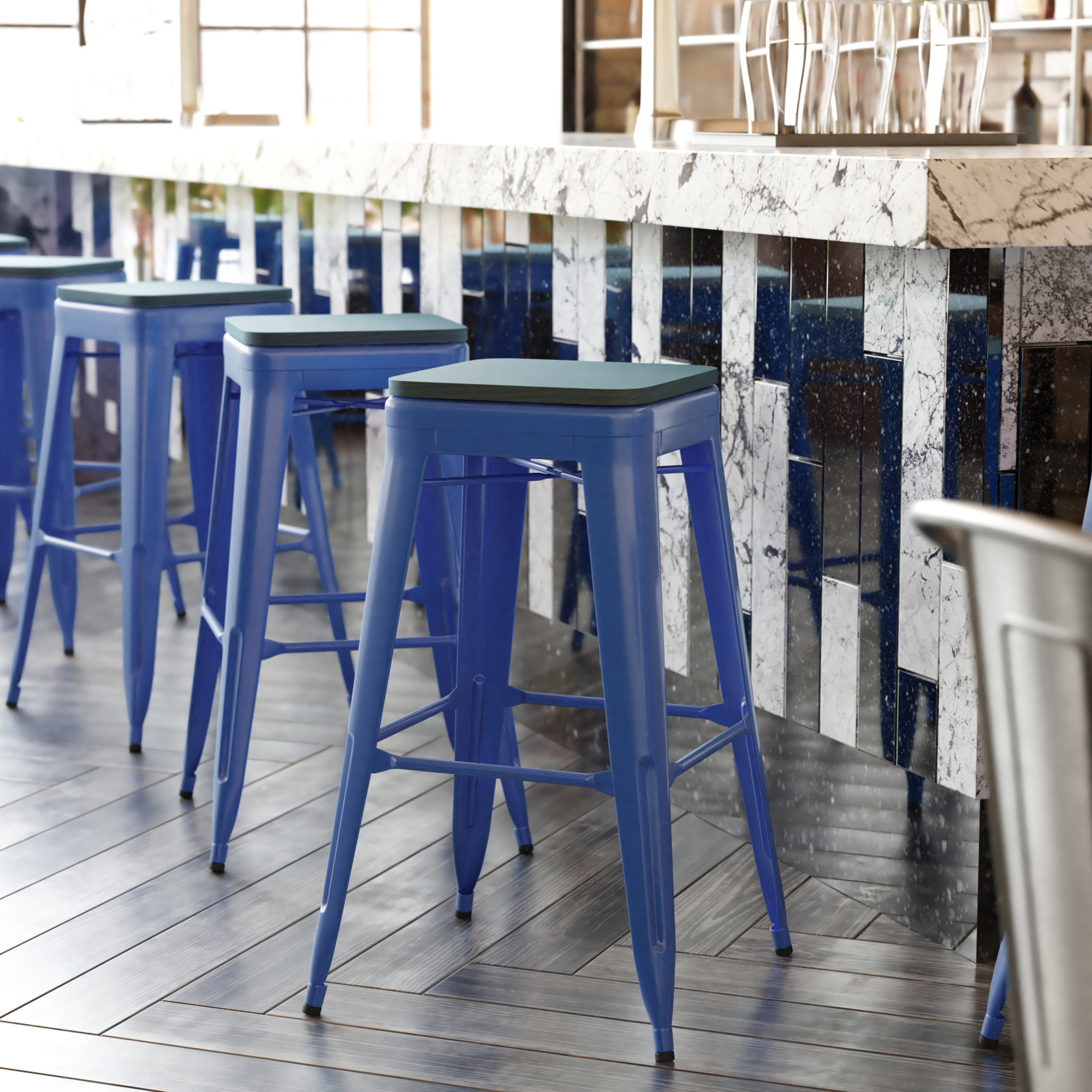 Flash Furniture, 30in. Blue Metal Stool-Teal Blue Poly Seat, Included ...