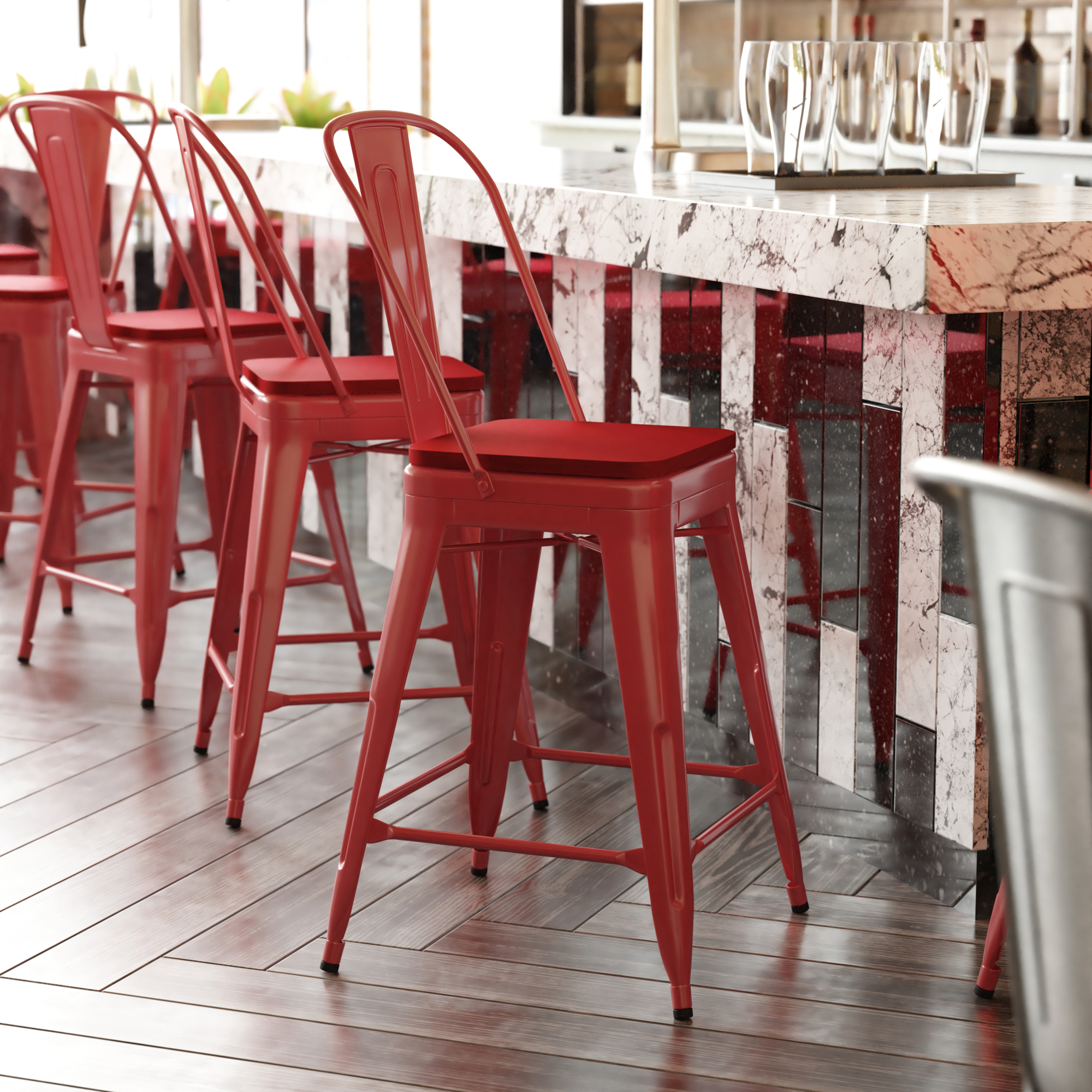 Flash Furniture, 24in. Red Metal Counter StoolRed Poly Seat, Included