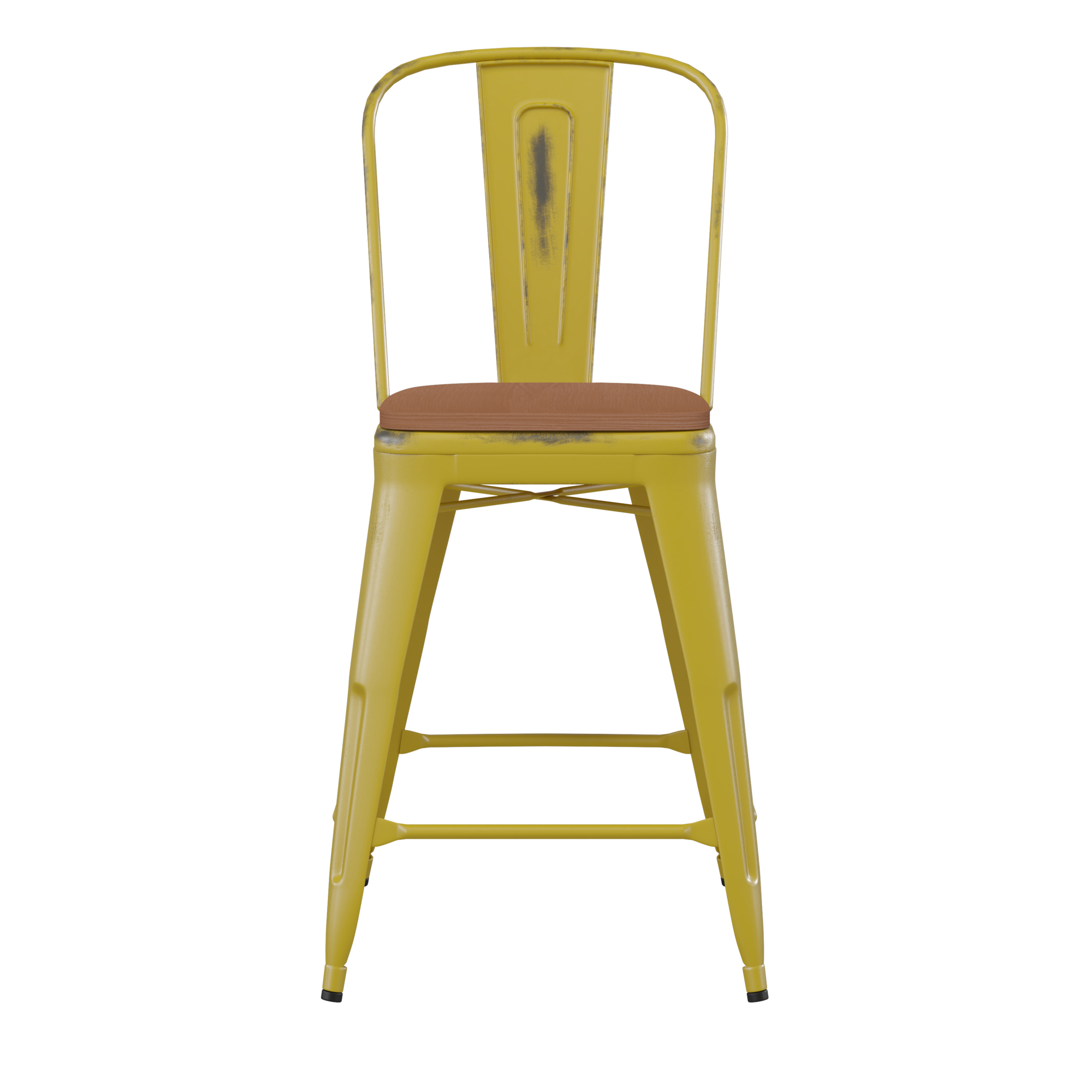 Flash Furniture, Yellow Metal Stool with Teak Poly Seat, Primary Color