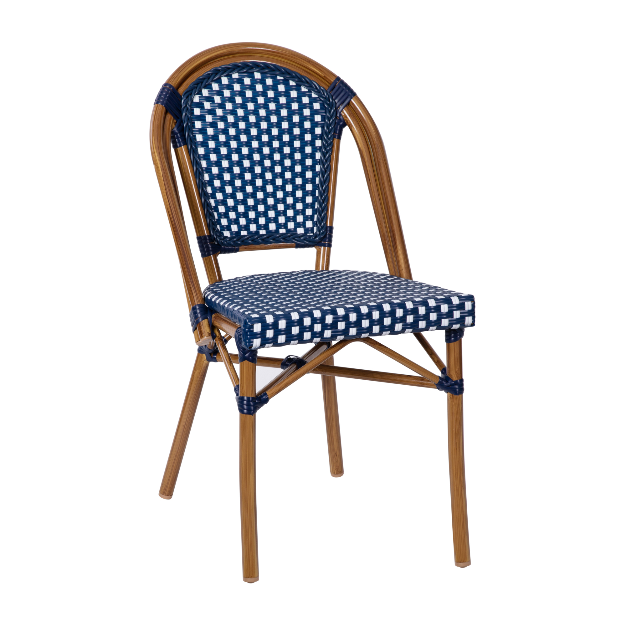 Flash Furniture, Navy/White PE Rattan French Bistro Stacking Chair, Included (qty.) 1 Model# SDA6421NVYWHNAT