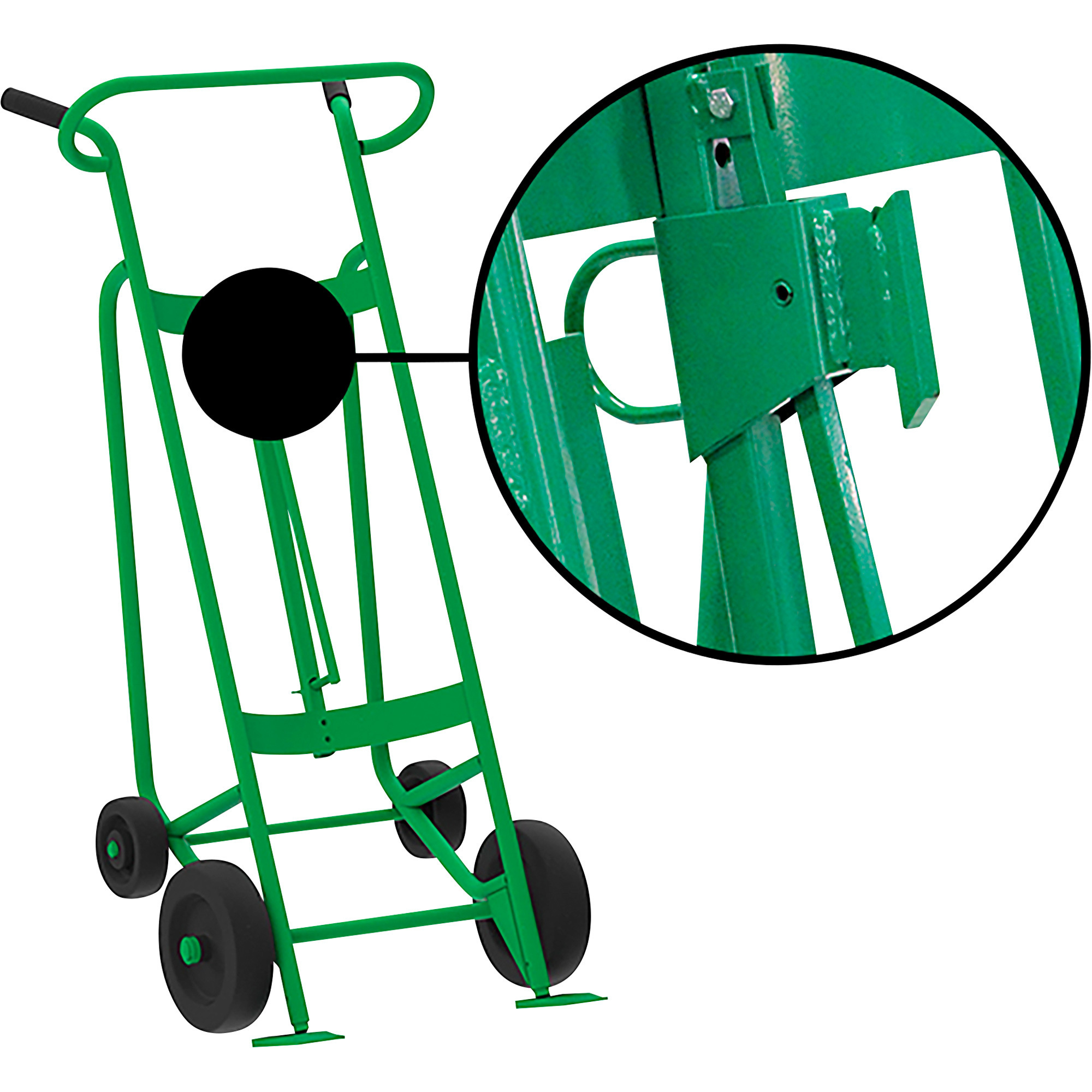 Valley Craft 4-Wheel Drum Hand Truck, Steel, (2) Mold-On Rubber Wheels, (2) Rear Poly, 1000 lb. Capacity, Chime Hook for Fiber Drums, Model# F82845A2F
