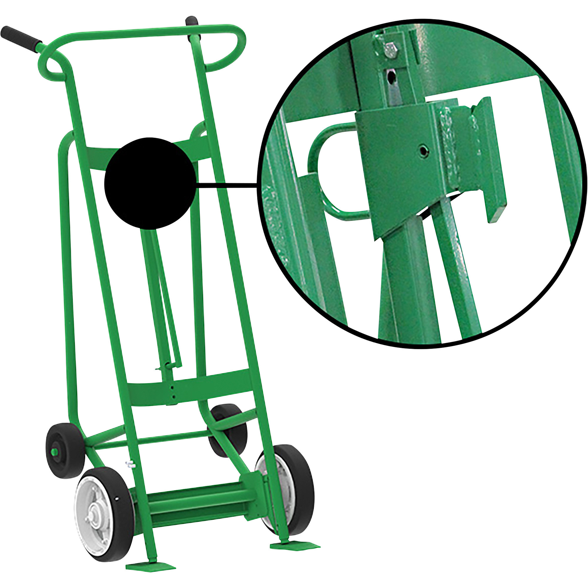 Valley Craft 4-Wheel Drum Hand Truck, Steel, (2) Solid Rubber Wheels, (2) Rear Poly, 1000-Lb. Capacity, Chime Hook for  Fiber Drums, Model# F82895A1F