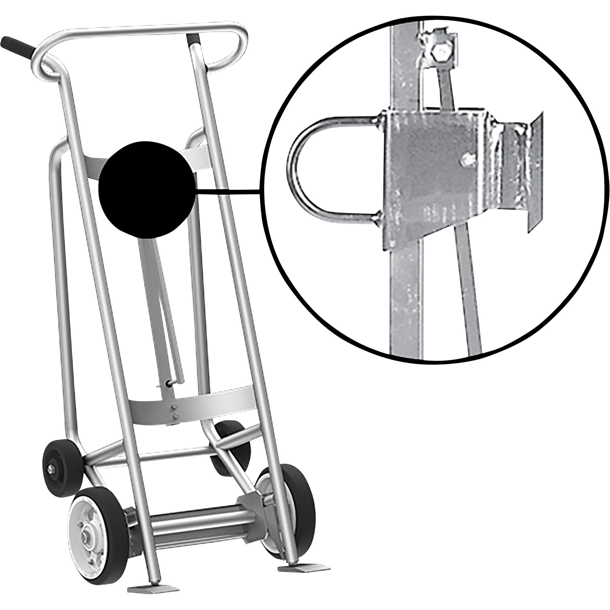 Valley Craft 4-Wheel Drum Hand Truck - Aluminum, (2)  Solid Rubber Wheels, (2) Rear Poly, Hand Brake, 1000 lb.  Capacity, Chime Hook for Fiber Drums, Model# F83210A7F
