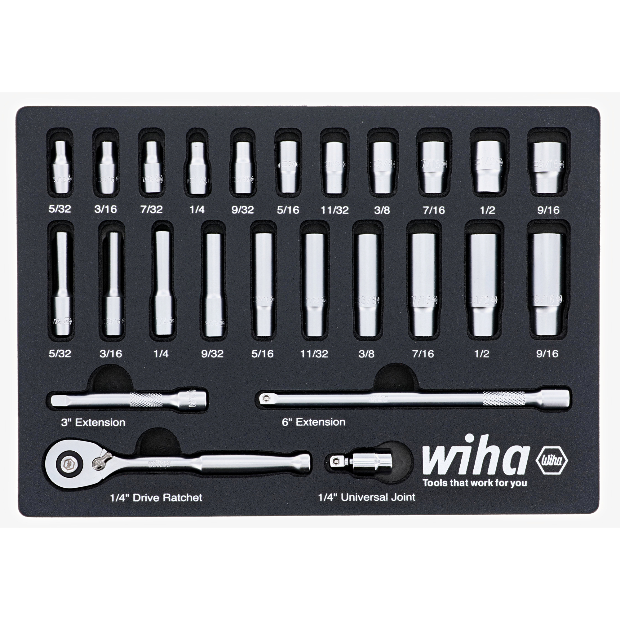 Wiha Standard Deep Socket Tray Set - 25-Piece, SAE, Multi-Drive, Model# 33396