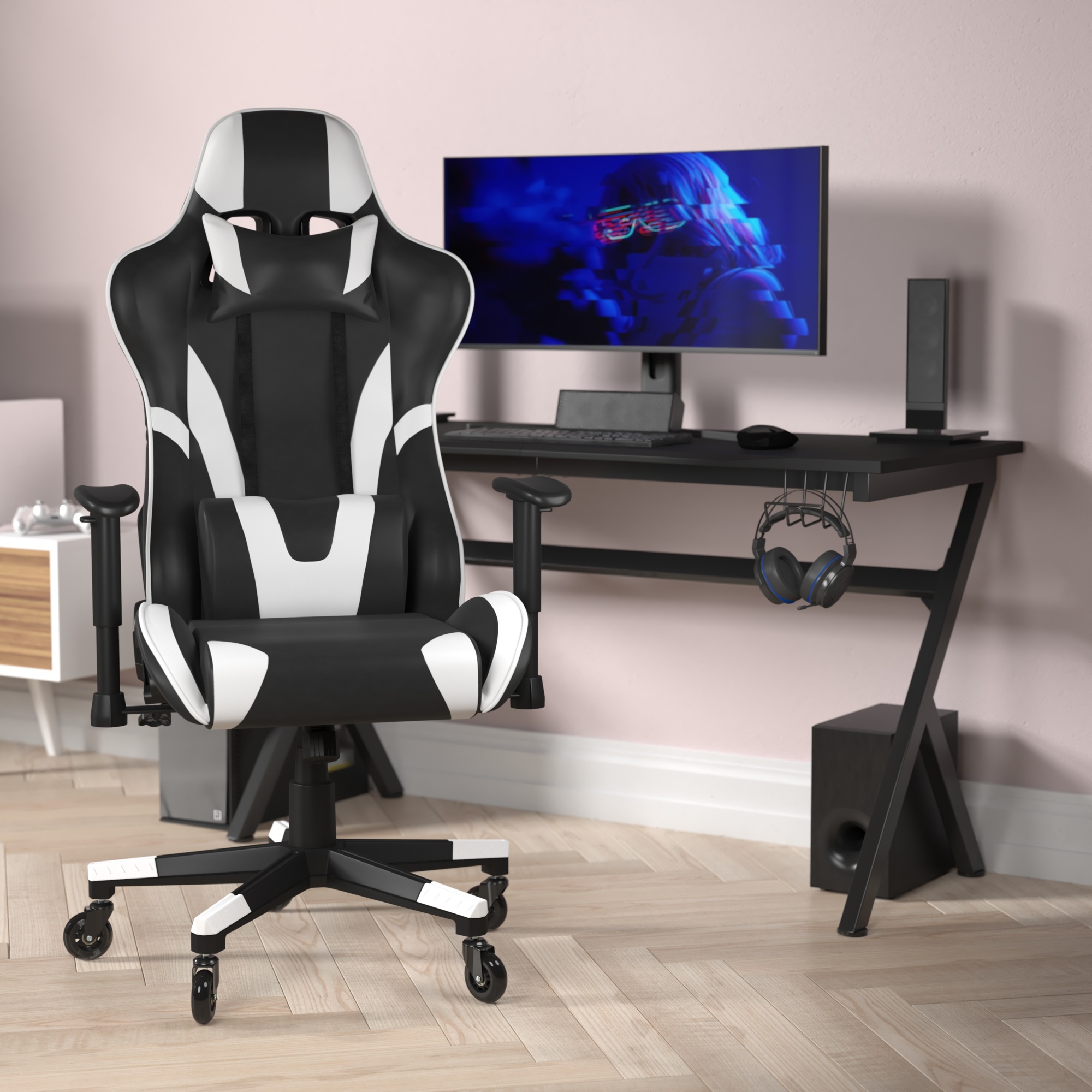 Flash Furniture, Black LeatherSoft Gaming Chair with Roller Flash Furniture, Black LeatherSoft Gaming Chair with Roller