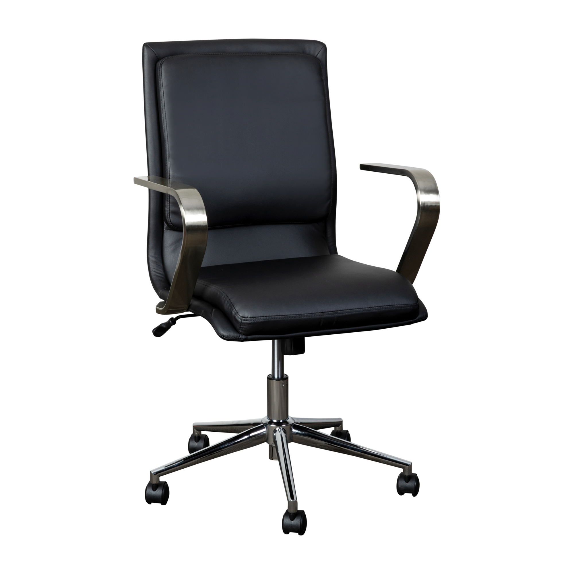 Flash Furniture James Mid-Back Designer Executive LeatherSoft Office Chair with Brushed Chrome Base & Arms Black