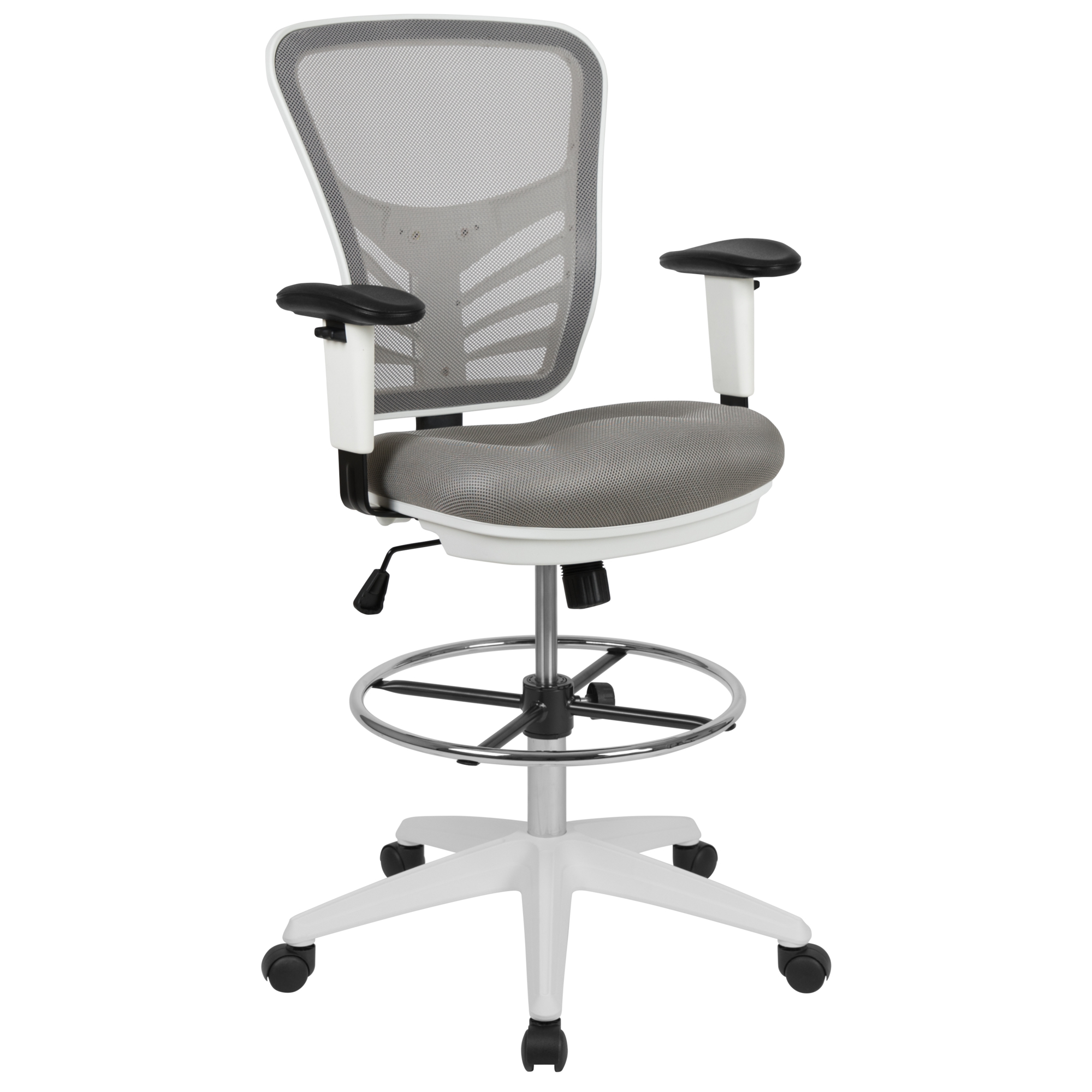 Flash Furniture, Mid-Back Gray Mesh/White Frame Drafting Chair, Included (qty.) 1 Model# HL00011CWHLTGY