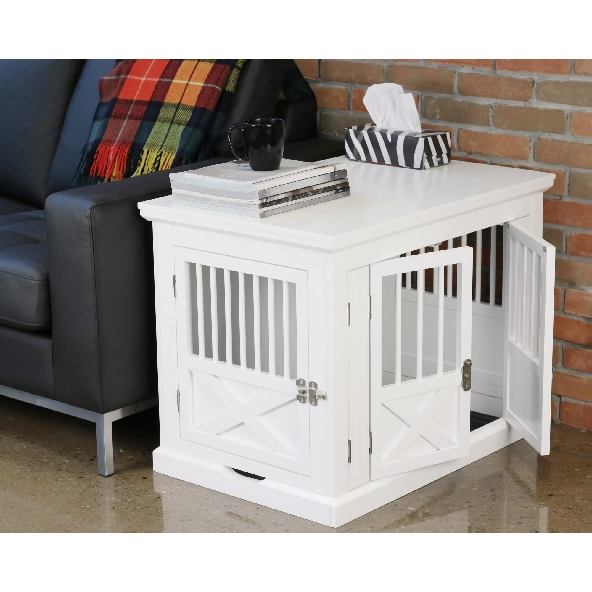 Merry Products, Triple Door Dog Crate, White, Medium, Model