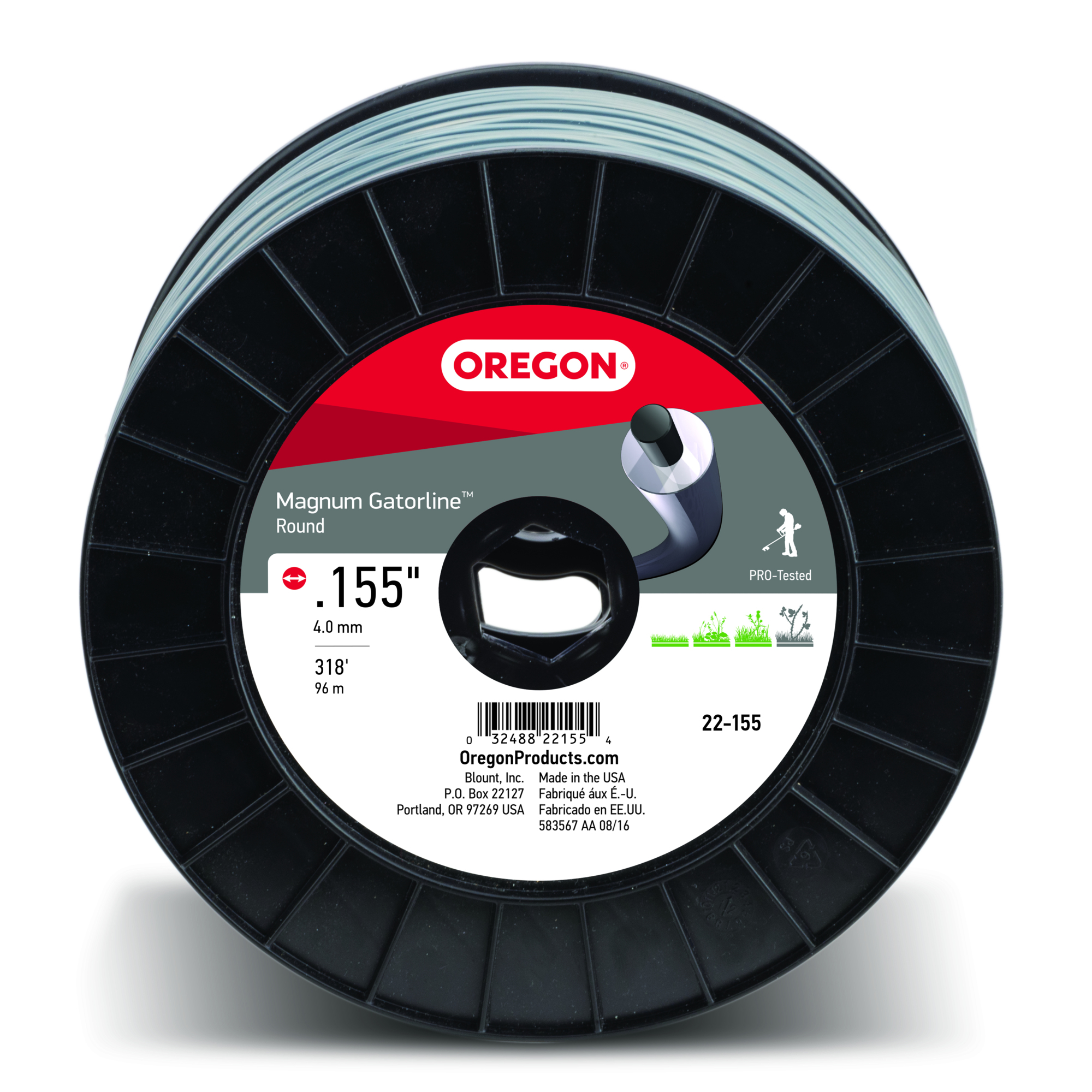 Oregon, Magnum Gatorline Trimmer Line, Line Diameter 0.155 in, Line Length 320 ft, Model# 22-155
