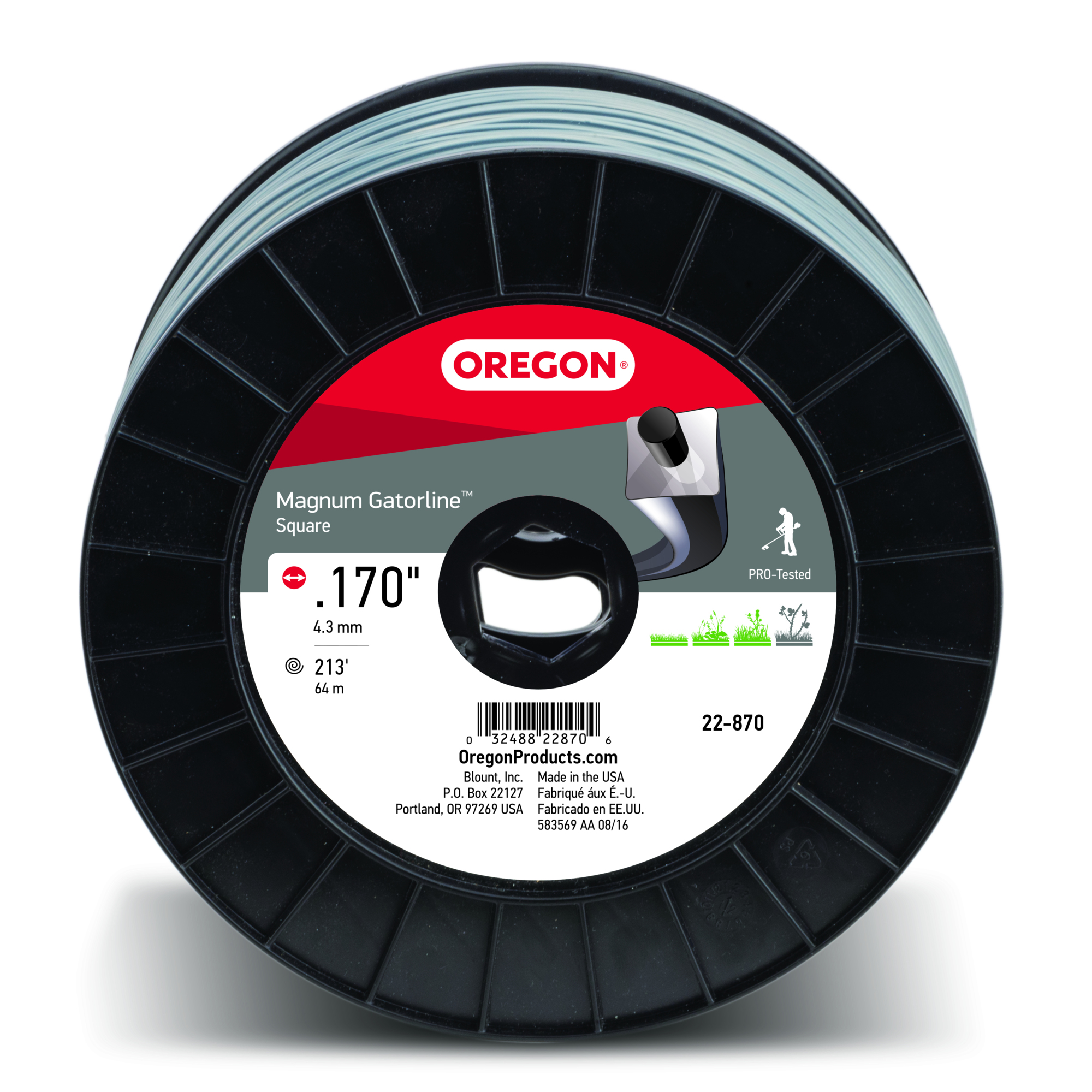 Oregon, Magnum Gatorline Trimmer Line, Line Diameter 0.17 in, Line Length 213 ft, Model# 22-870