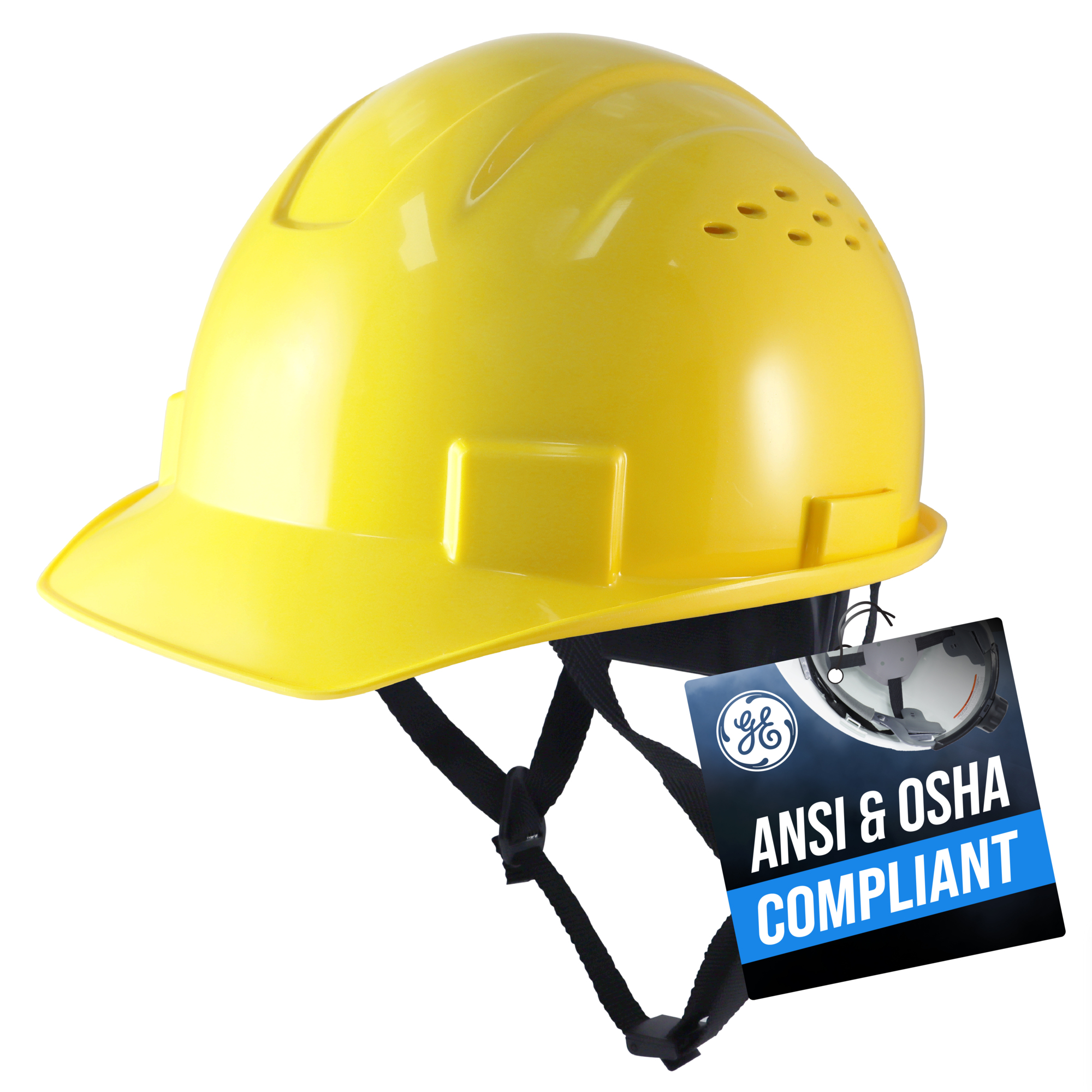 General Electric, Hard Hat Safety Helmet, Vented, One Size, Yellow, Model# GH326Y