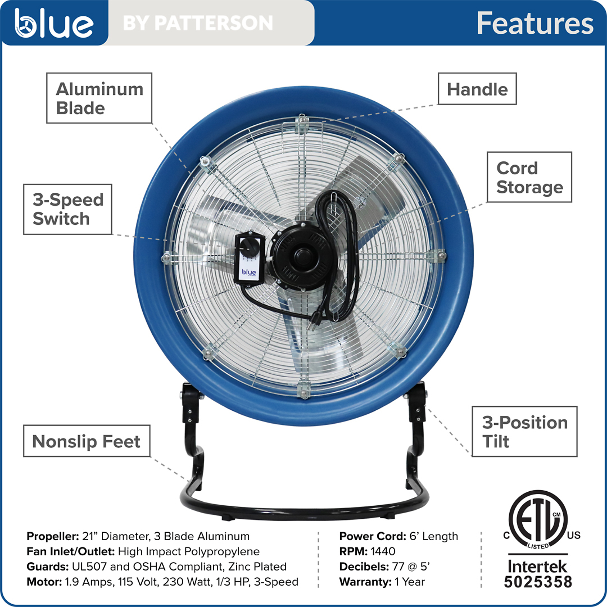 Patterson_AirMovement, 3 speed industrial grade HighVelocityFan, Fan