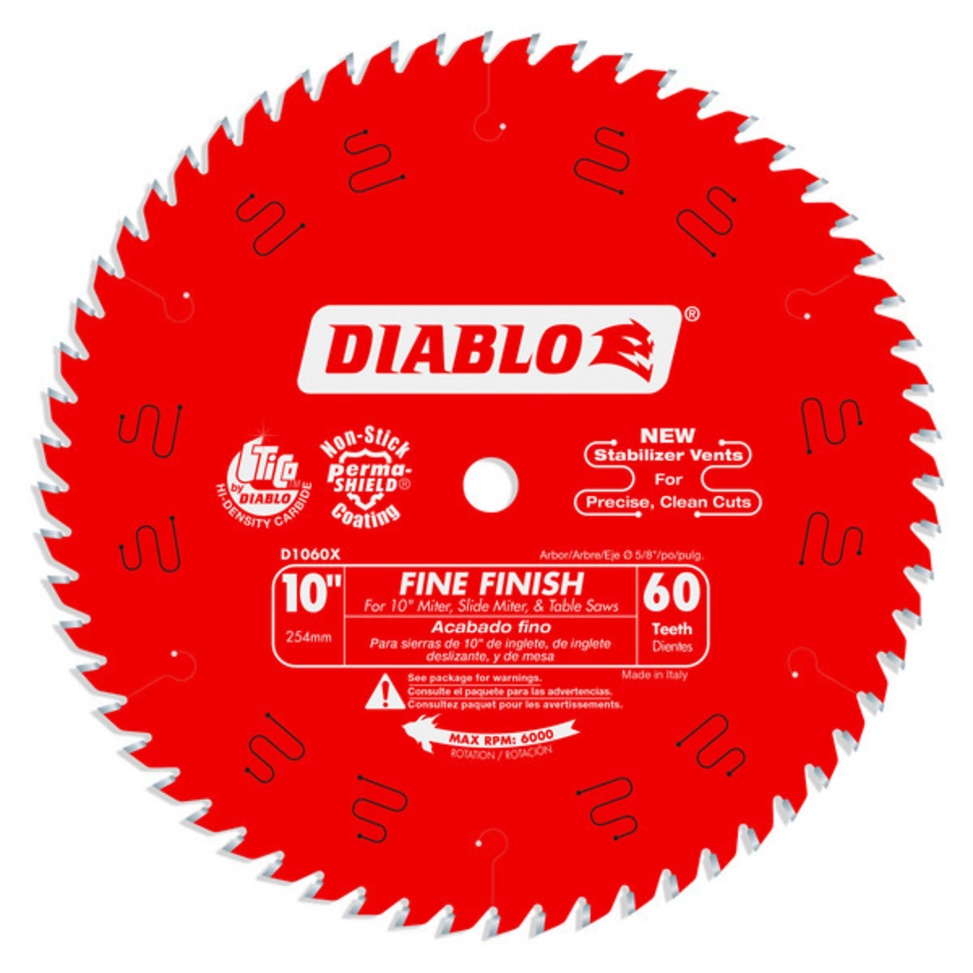 Diablo, 10 x 60 Fine Finish Saw Blade, Blade Diameter 10 in, Included (qty.) 1 Model# D1060X
