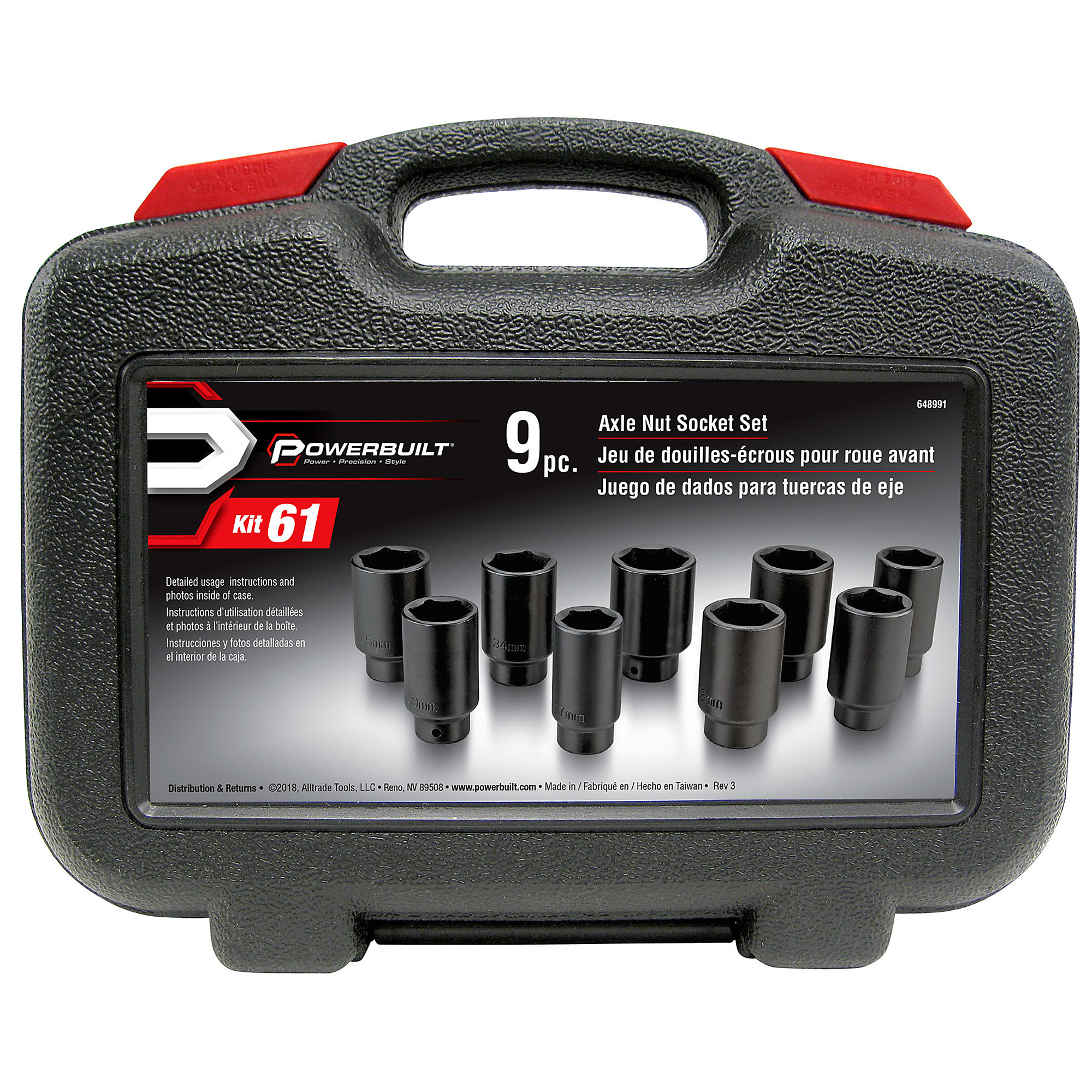 Powerbuilt, 9 Piece Deluxe Axle Nut Socket Set, Model 648991