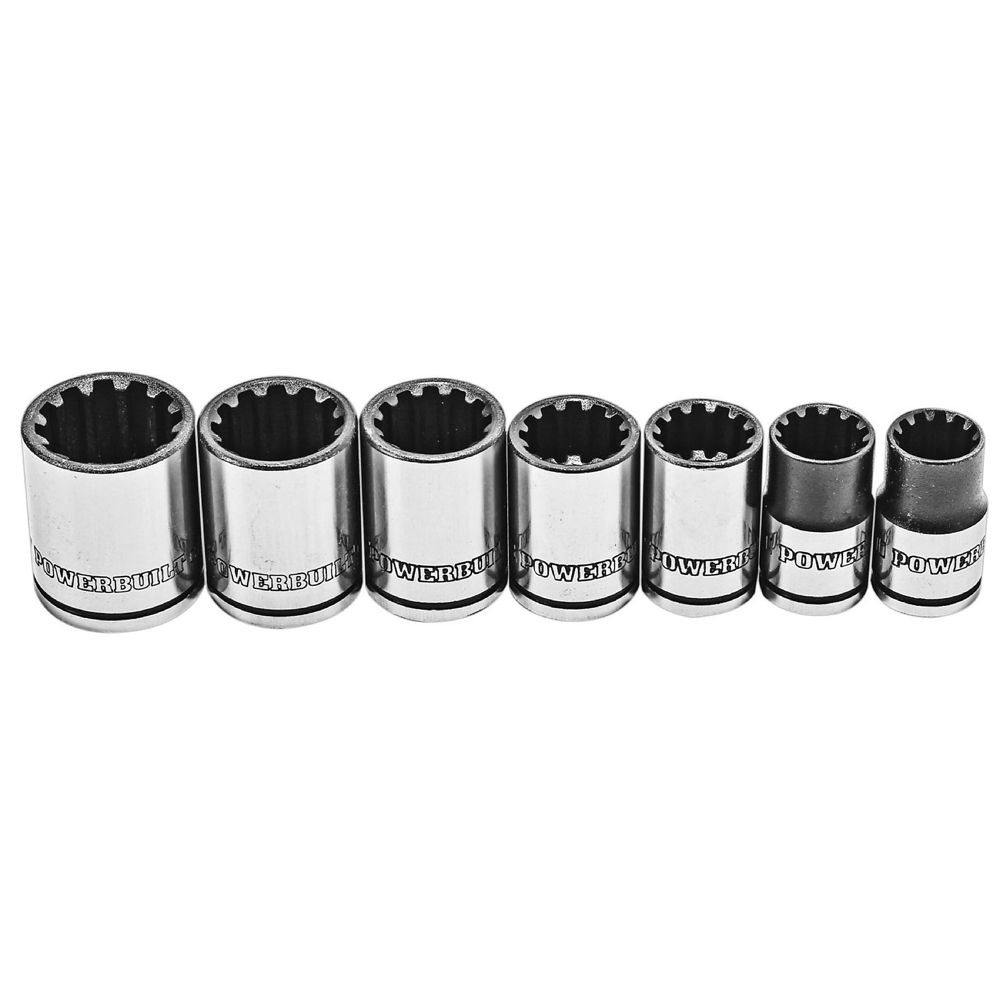 Powerbuilt, 7 Pc 3/8in. Drive Socket Set with Tray, Size (SAE) 3/8 in, Model# 642054