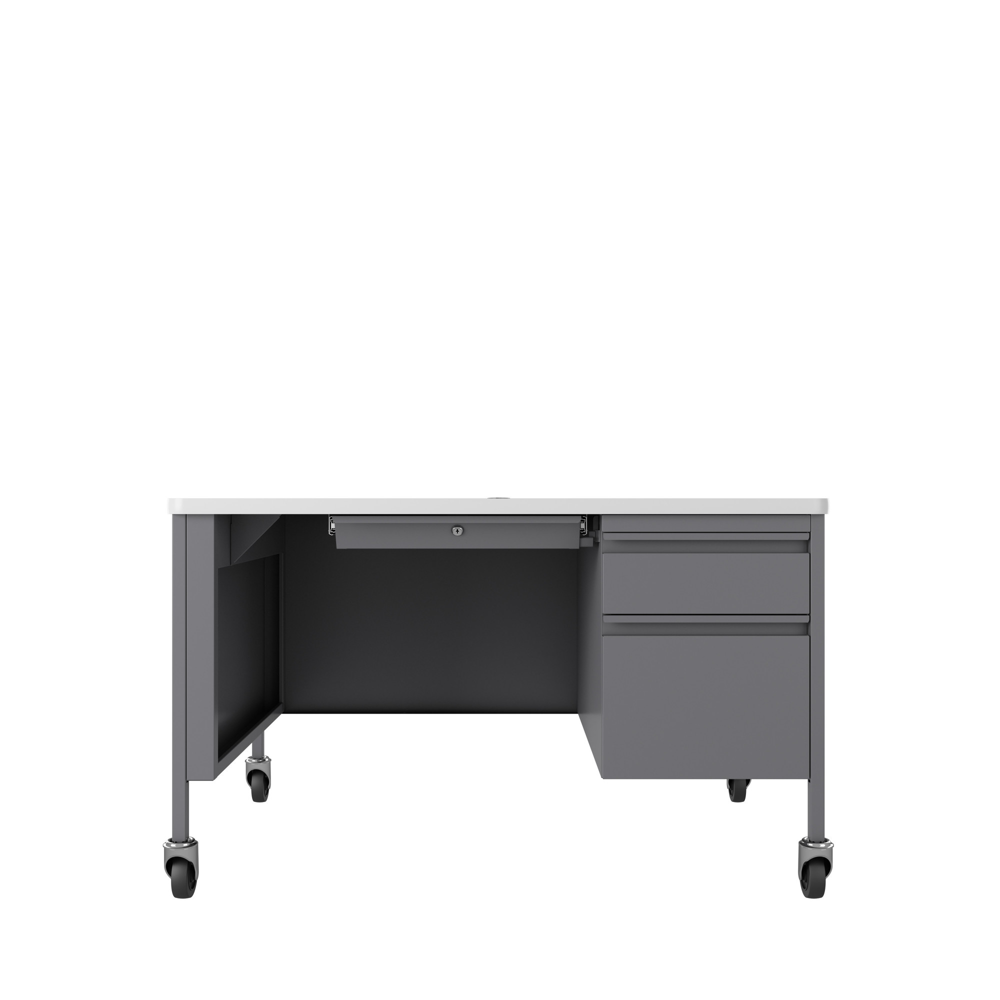 Hirsh Industries, Right Hand Ped Desk with Rounded Corner T-Mold Top, Width 48 in, Height 29.5 in, Depth 30 in, Model# 22657