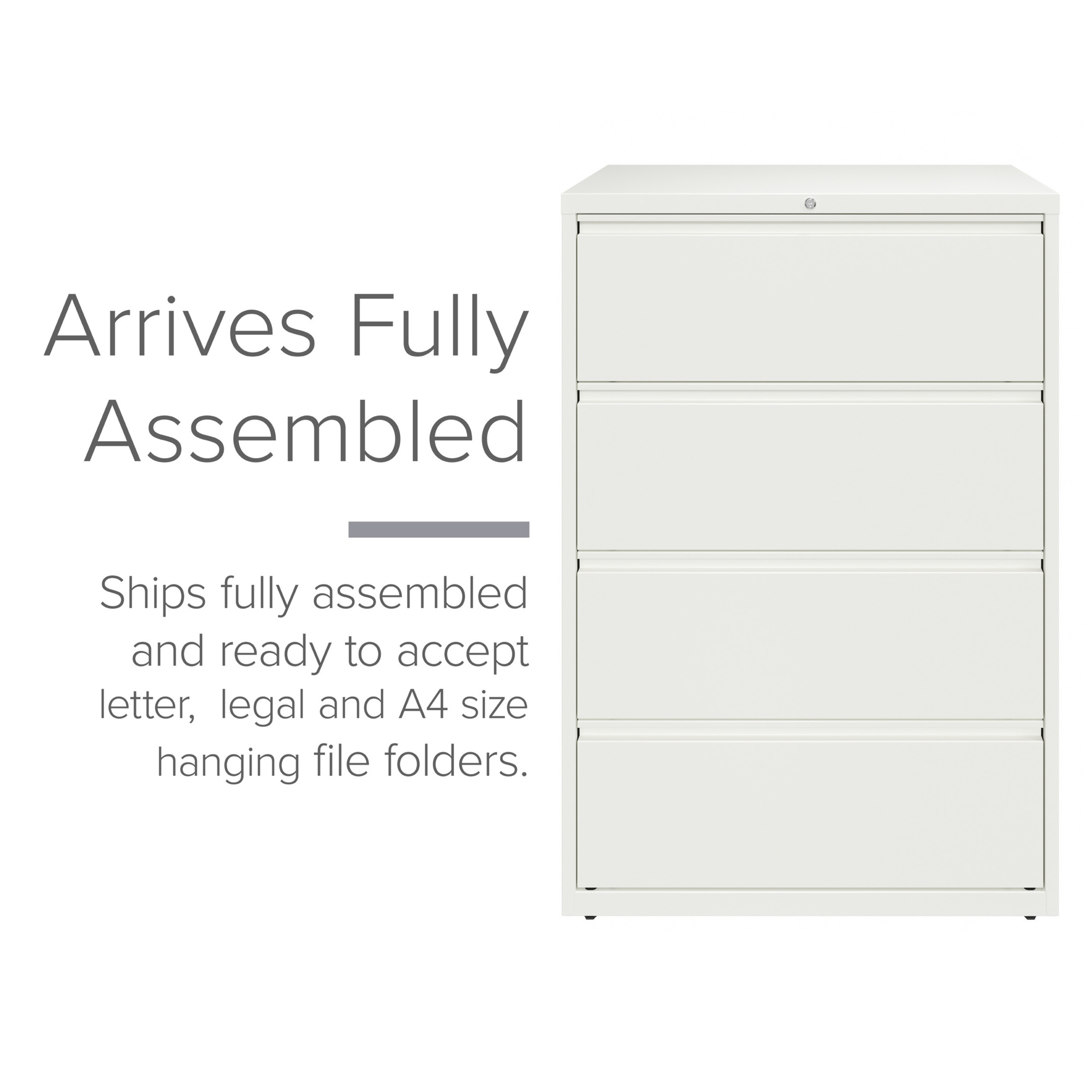 Hirsh Industries, 4 Drawer Lateral File Cabinet, Width 36 in, Depth 18.625 in, Height 52.5 in, Model# 23702