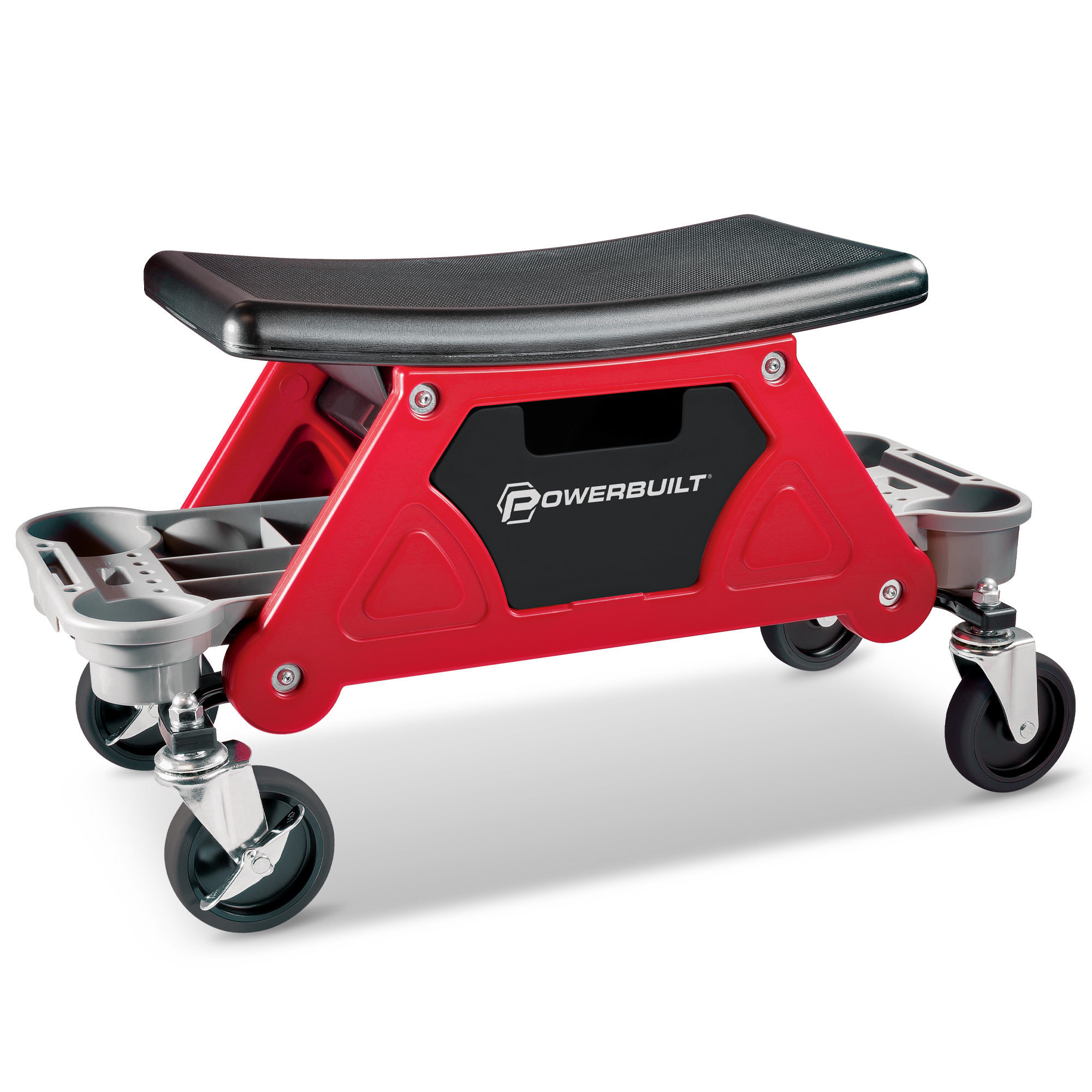 Powerbuilt, Heavy Duty Rolling Work Seat with Storage Trays, Capacity