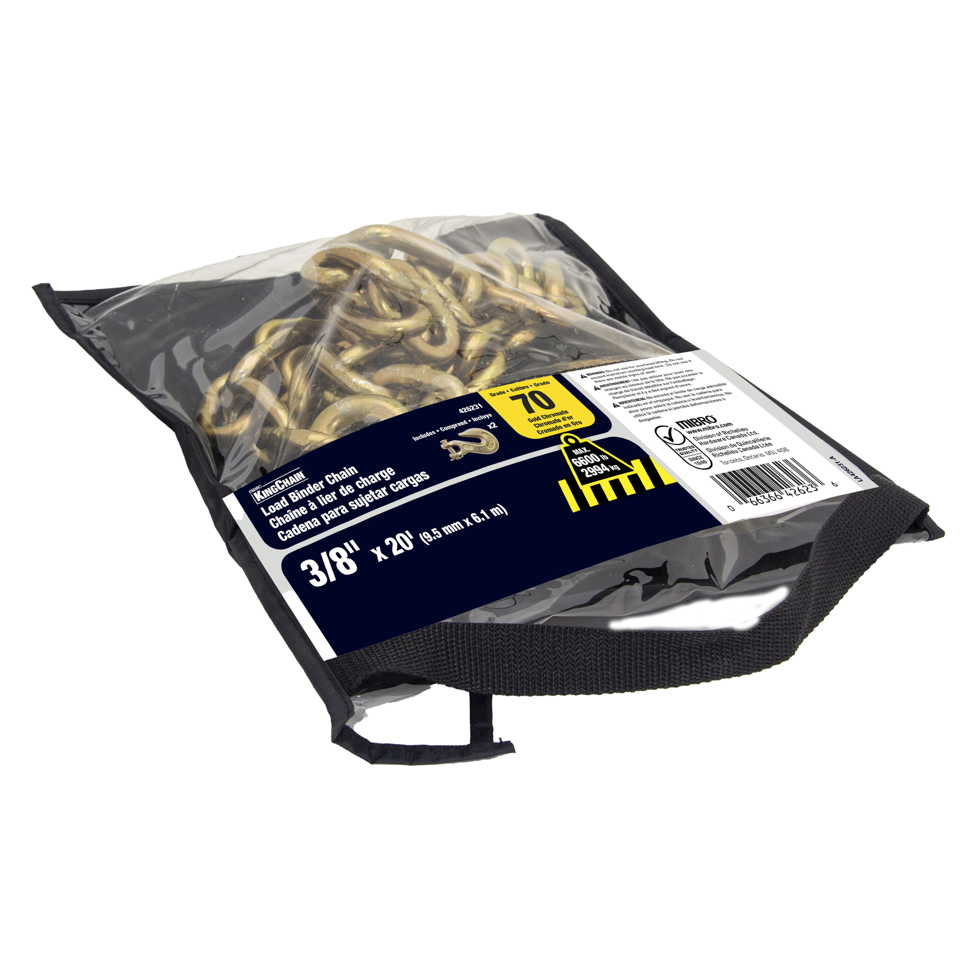 KingChain G70 Binder Chain with Grab Hooks, 3/8in. x 20ft., 6600-Lb. Working Load, Model# 426231
