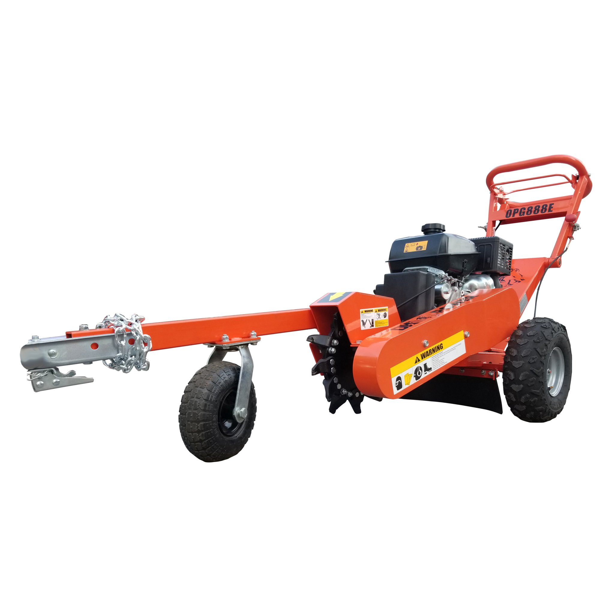 DK2 Power, Stump grinder 14hp 14in. electric start commercial, Engine Displacement 429 cc, Horsepower 14, Max. Cutting Thickness 4 in, Model# OPG888E