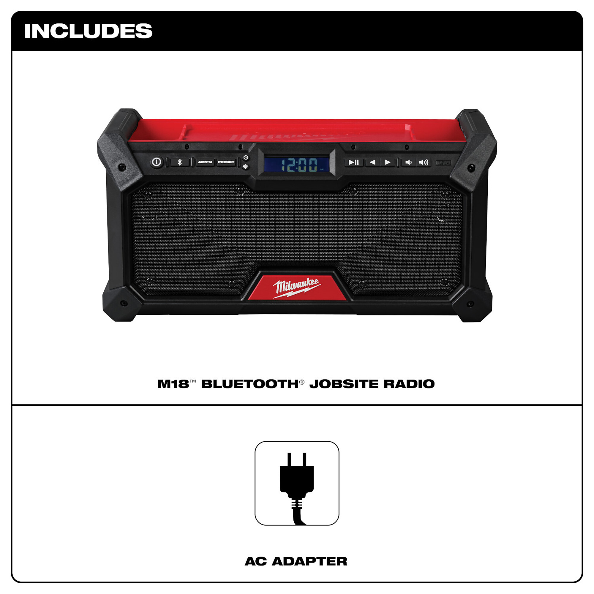 Milwaukee, M18 Bluetooth Jobsite Radio, Battery Life 13 hr, Model 2952