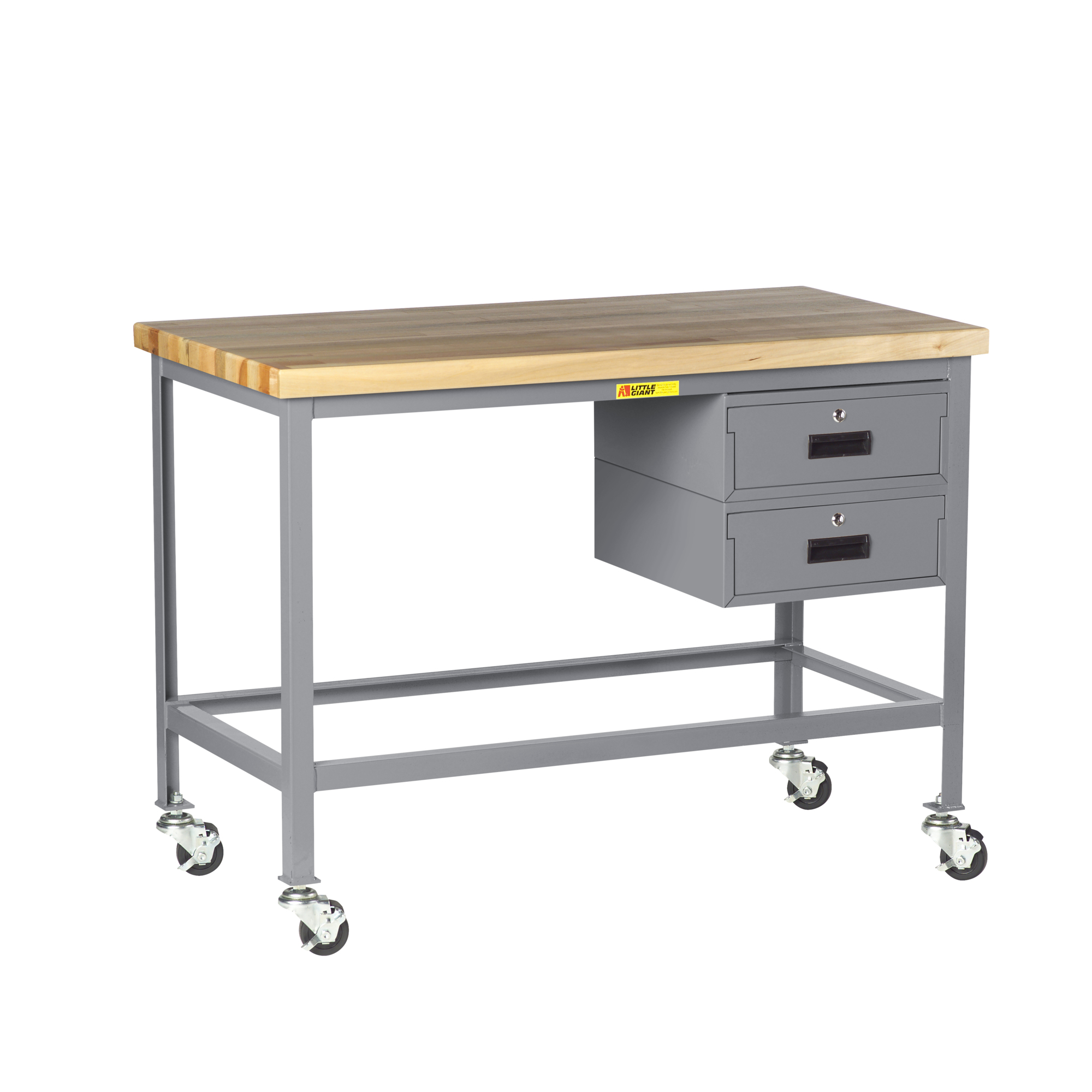Little Giant Mobile Butcher Block Top Table - 30in. x 60in., 1000-Lb. Capacity, 35in. Height, 2 Drawers, Model# WT-3060-3R2DR