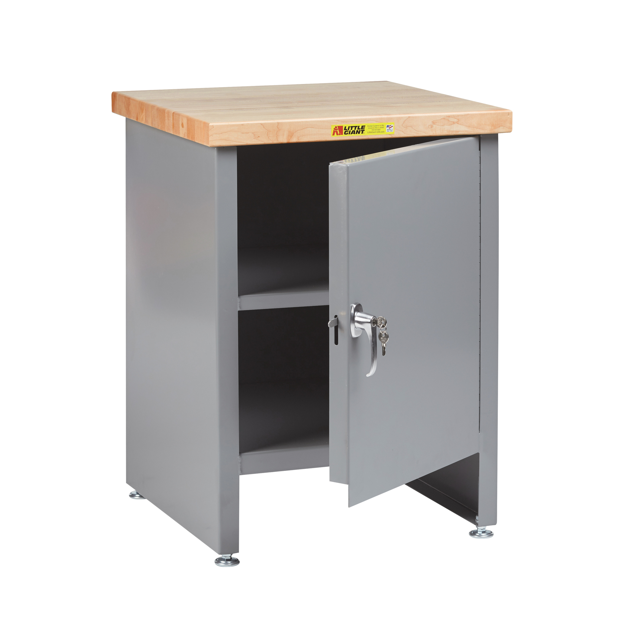 Little Giant Compact Work Center Cabinet - 24in. x 24in., 1000-Lb. Capacity, Butcher Block Top, Locking Door, Model# WTC1-1D-2424-LL