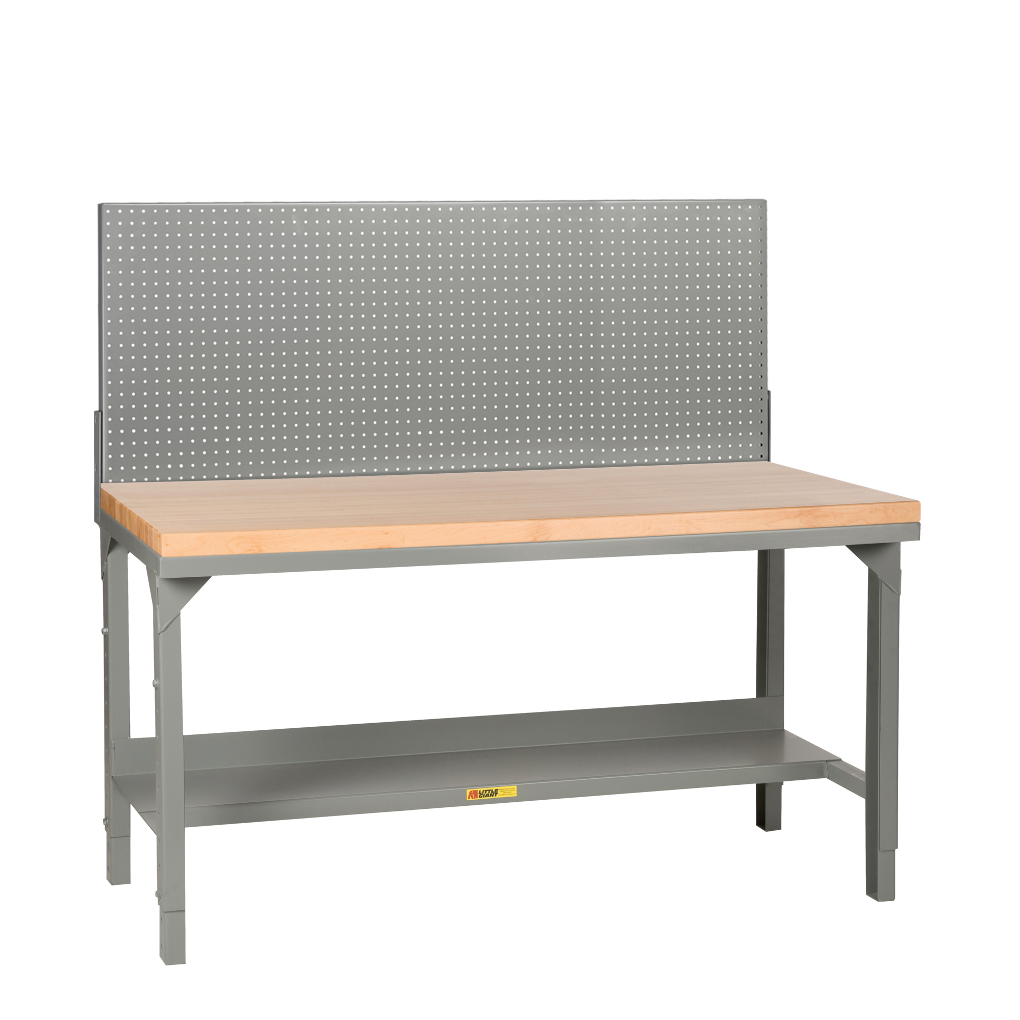Little Giant Adjustable Steel Workbench - 24in. x 48in., 1.75in. Butcher Block Top, 3000-Lb. Capacity, Pegboard, Model# WSJ2-2448-AH-PB