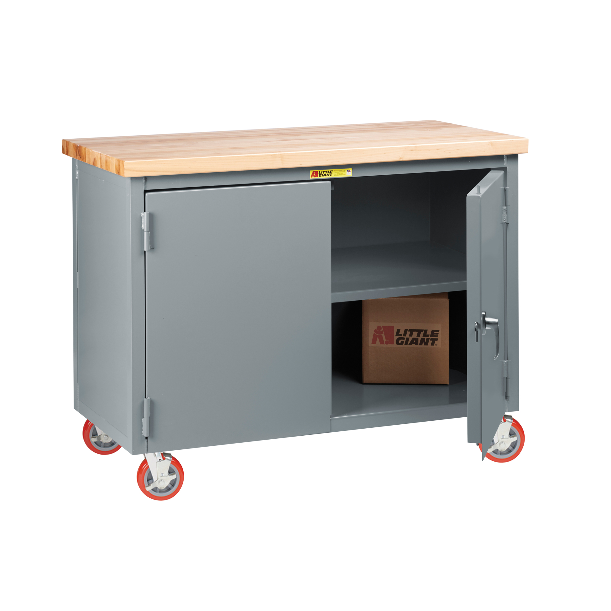 Little Giant Mobile Work Cabinet - 36in. Width, 24in. Depth, 38.75in. Height, Butcher Block Top, Locking Doors, 3000-Lb. Capacity, Model# WTC12D24366PYBK