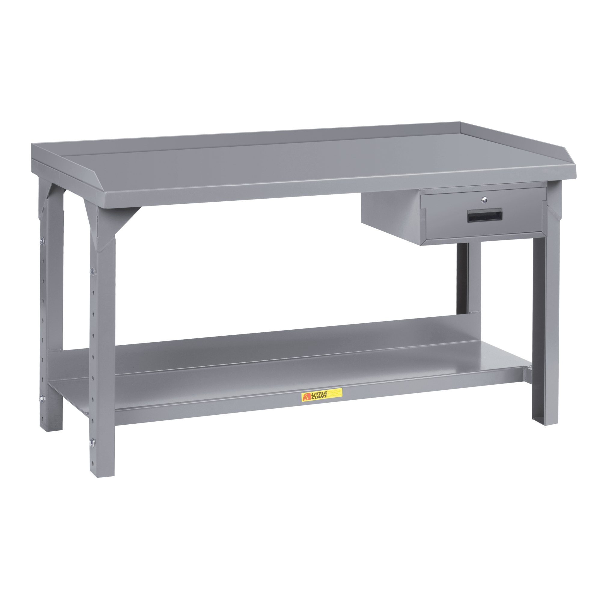 Little Giant Adjustable Height Workbench - 84in. x 36in., 3000-Lb. Capacity, 12-Ga. Steel, Retaining Lips, Locking Drawer, Model# WSL2-3684-AH-DR