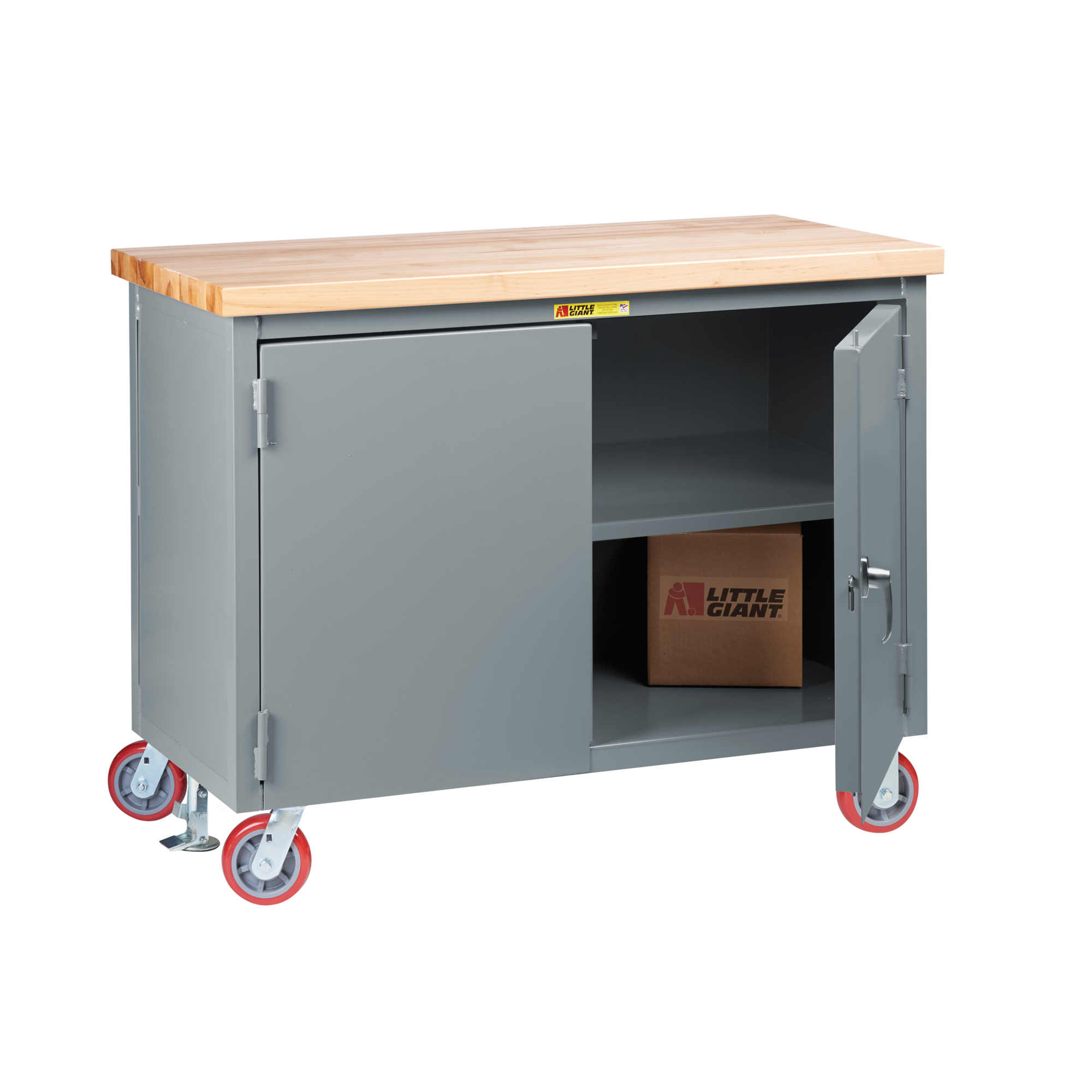Little Giant Mobile Work Cabinet - 30in. x 60in., Butcher Block Top, 3000-Lb. Capacity, Locking Doors, Polyurethane Wheels, Model# WTC12D3602R6FL