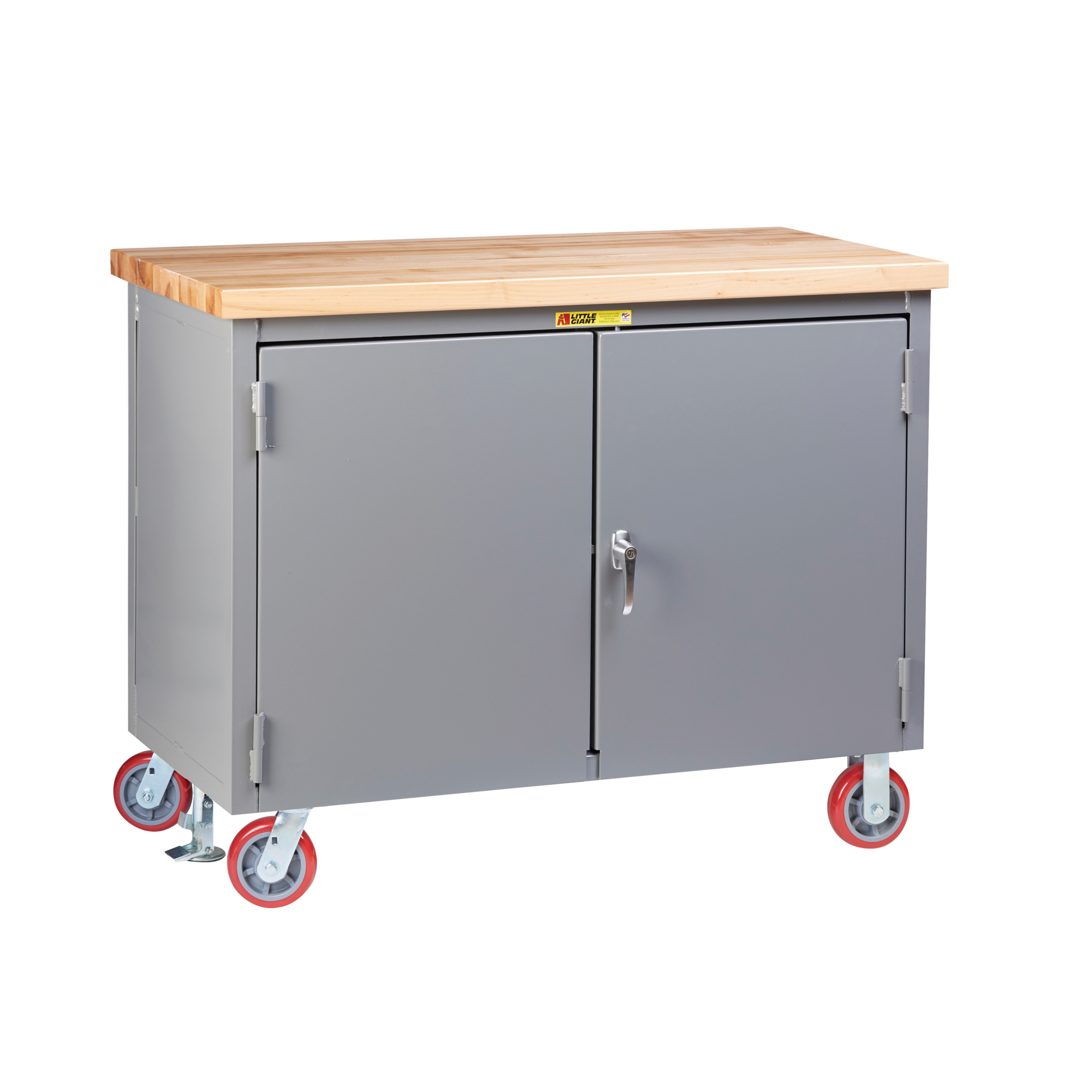 Little Giant Mobile Work Cabinet - 24in. x 48in., Butcher Block Top, 3000-Lb. Capacity, Lockable Doors, 6in. Polyurethane Wheels, Model# WTC2D24482R6PFL