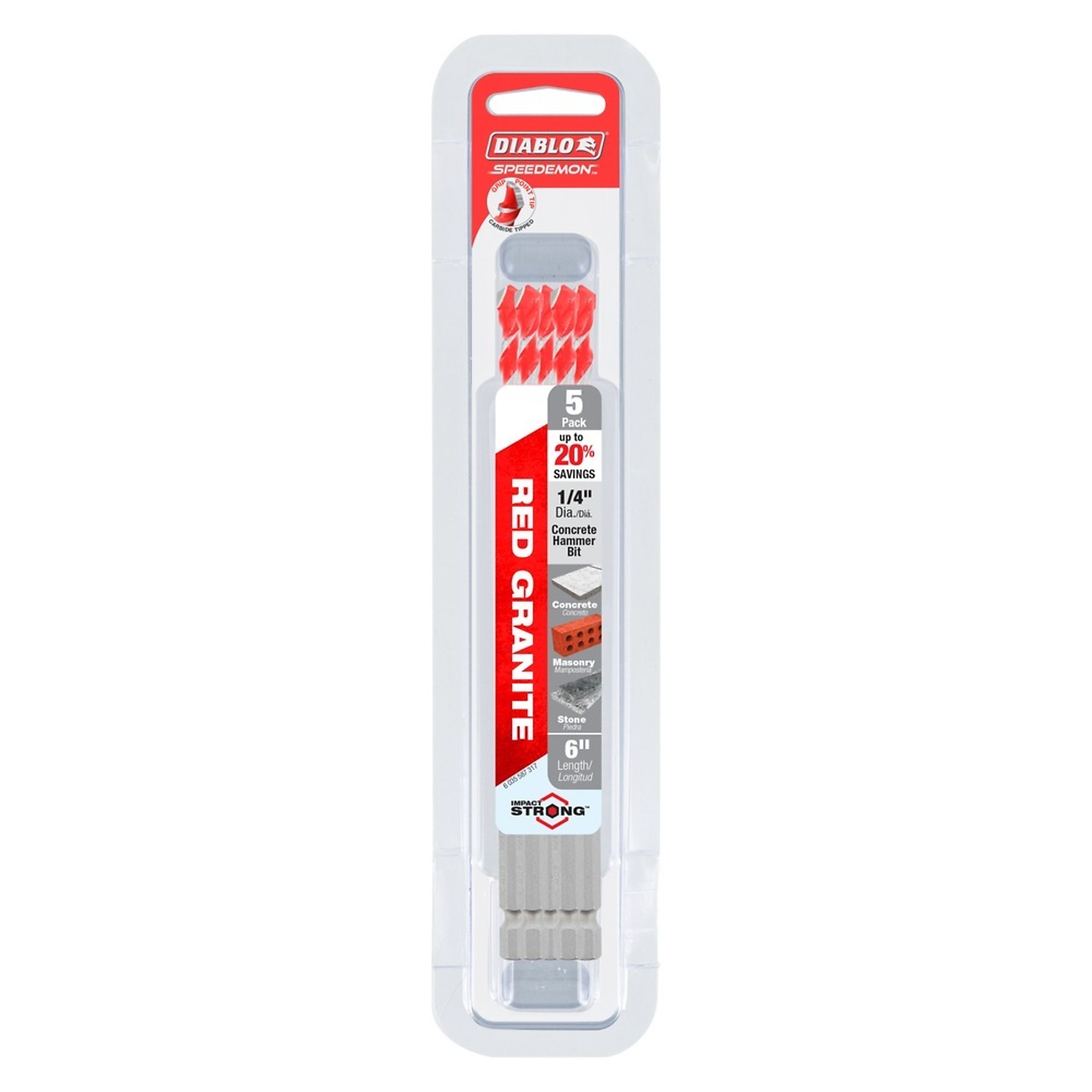Diablo Tools, 1/4x4x6 Carbide Tipped Hammer Bit (5-Pack), Included (qty.) 5, Model# DMARG1070-P5