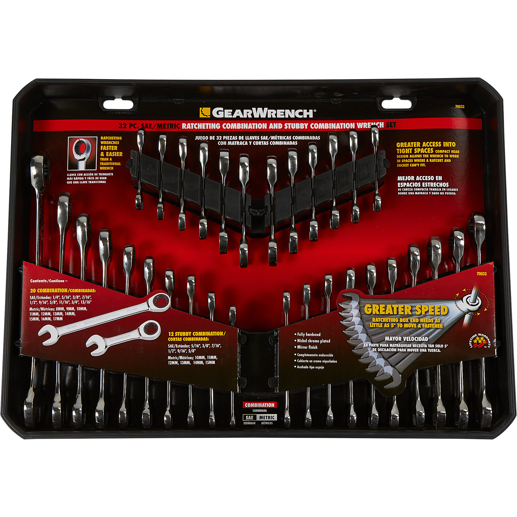 GearWrench Ratcheting Wrench Set, SAE and Metric-- 32-Pc
