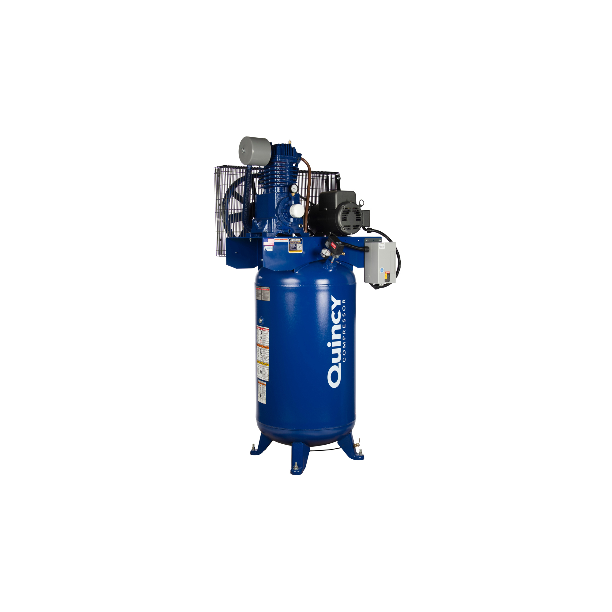 Quincy Compressor, QP 5H 80G 2Stg Air Compressor 460V 3ph Vert PRO, Horsepower 5 HP, Air Tank Size 80 Gal, Volts 460 Model# 553DS80VCA46