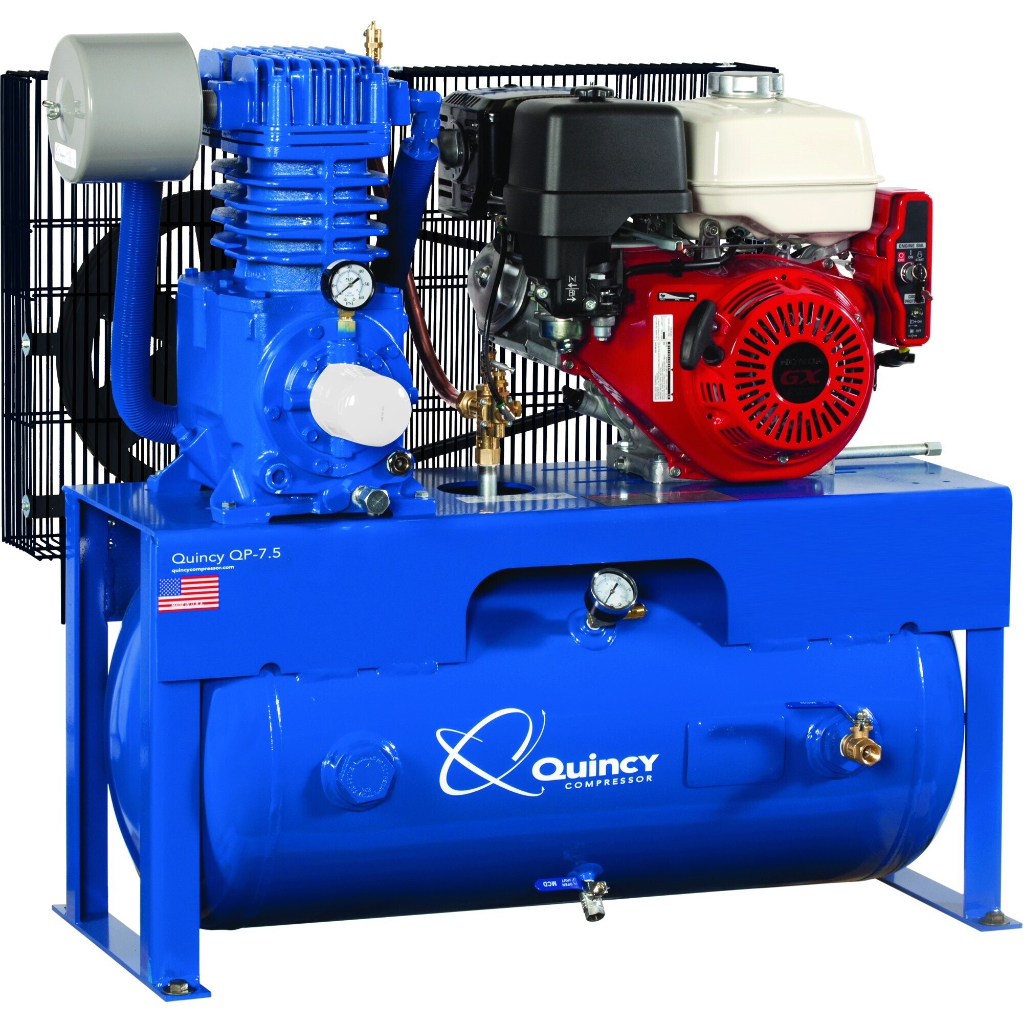 Quincy Compressor, QP 13H 30G 2Stg Air Compressor (Honda) Horiz, Horsepower 13 HP, Air Tank Size 30 Gal, Model# G513H30HCE